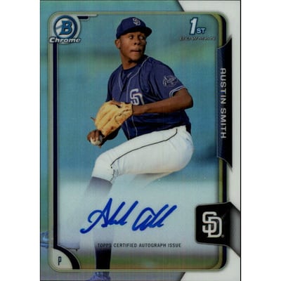 2015 Bowman Chrome Draft Draft Pick Autographs Refractors #BCAASM Austin Smith