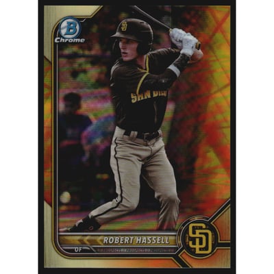 2022 Bowman Chrome Prospects Yellow and Orange Vapor Refractors #BCP169 Robert Hassell