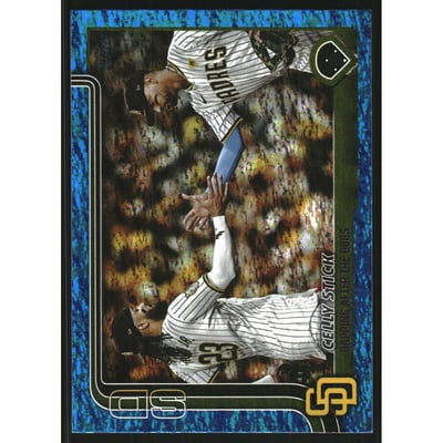 2025 Topps Blue Holo Foil #389 Celly Stick/Xander Bogaerts/Fernando Tatis Jr.