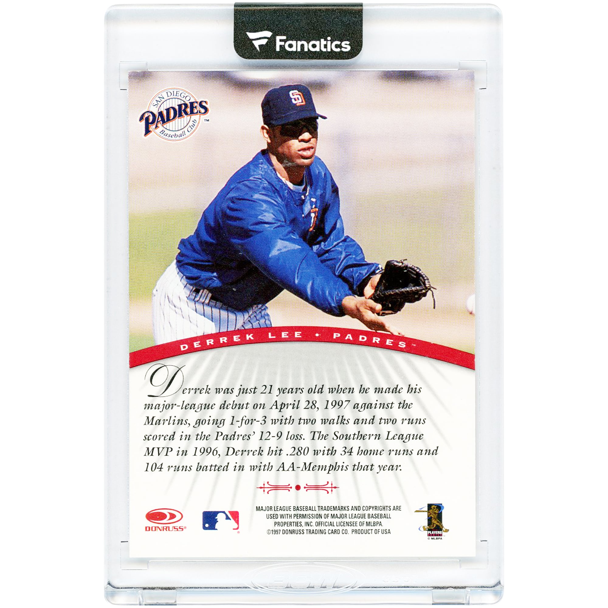 Carte autographiée de Derrek Lee (San Diego Padres) de la série Donruss Signature 1997, numéro NNO