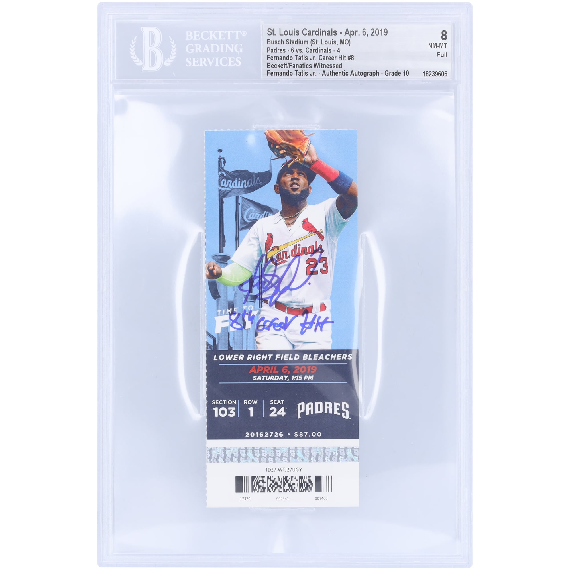 Fernando Tatis Jr. San Diego Padres Autographed Career Hit # Beckett Fanatics Witnessed Authenticated /10 Ticket from April 6