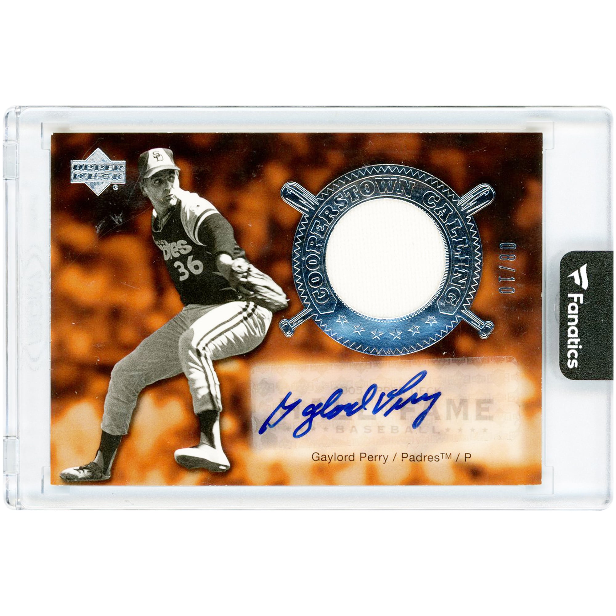 Gaylord Perry San Diego Padres Autographed 2005 Upper Deck Hall Of Fame Cooperstown Calling Game Used Jersey Relic #CO-GP2 #8/10 Card