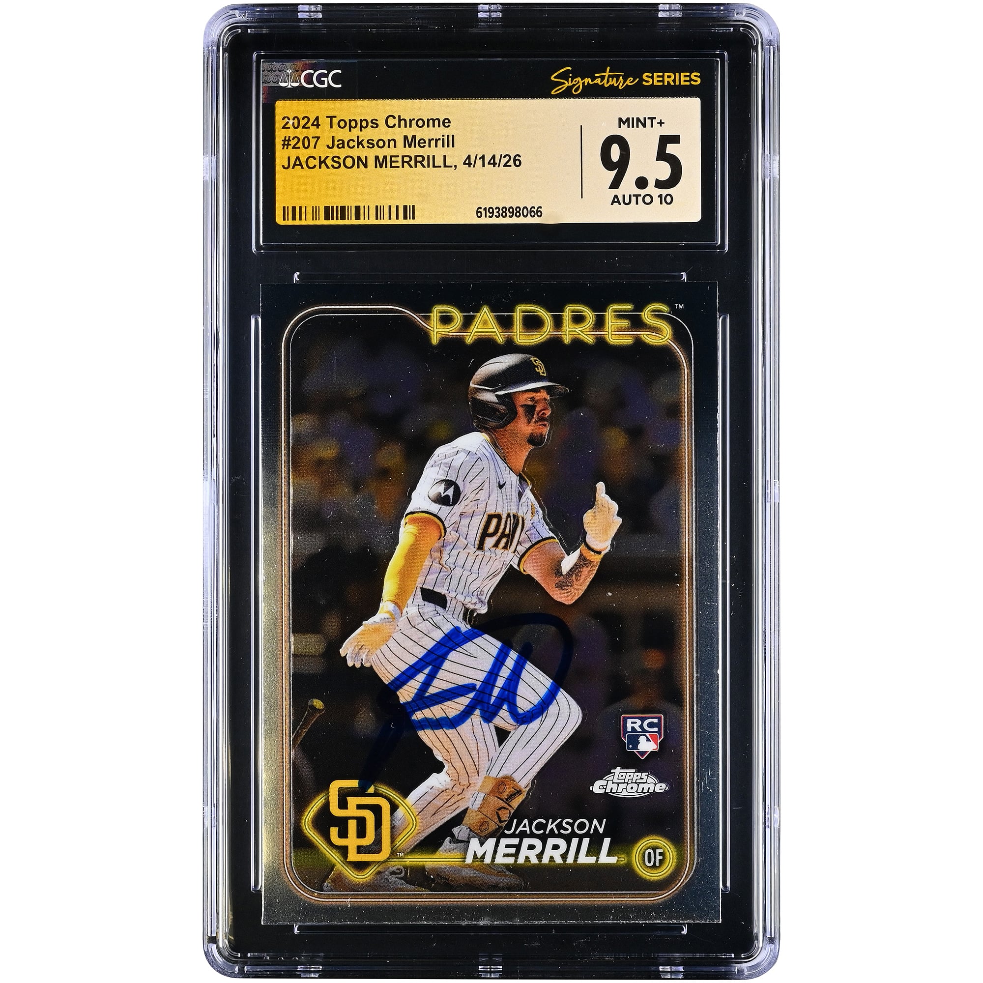 Jackson Merrill San Diego Padres Autographed 2024 Topps Chrome #207 CGC Fanatics Witnessed Authenticated /10 Rookie Card