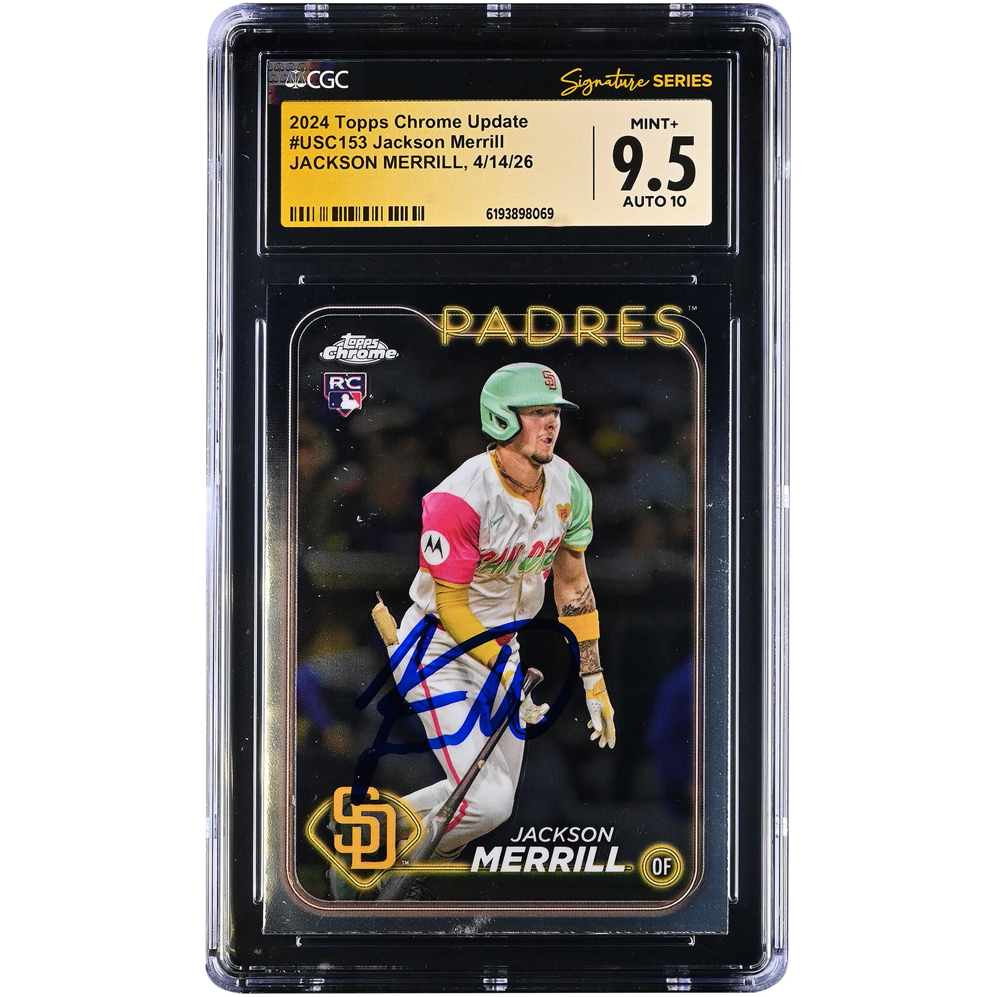 Jackson Merrill San Diego Padres Autographed 2024 Topps Chrome Update #USC153 CGC Fanatics Witnessed Authenticated /10 Rookie Card