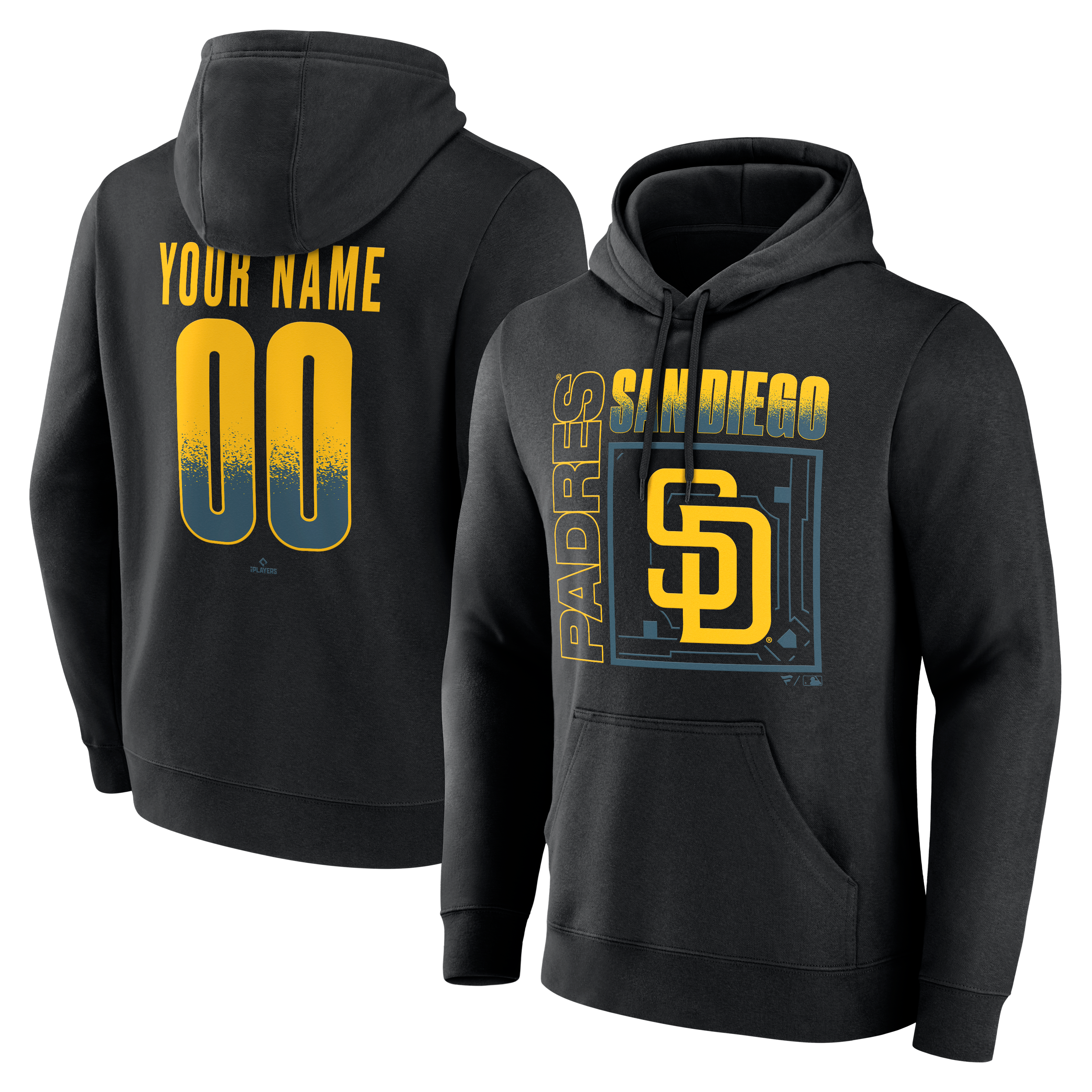 Sweat à capuche noir pour homme San Diego Padres Home Field Pop personnalisé avec nom et numéro
