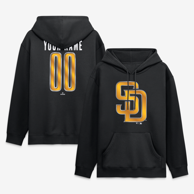 San Diego Padres  Metallic Mascot Personalized Name & Number Hoodie - Black
