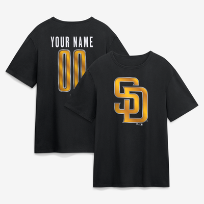 San Diego Padres  Metallic Mascot Personalized Name & Number T-Shirt - Black