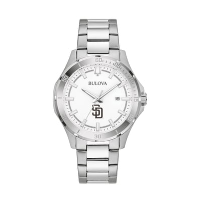 San Diego Padres Bulova Stainless Steel Classic Sport Watch - Silver
