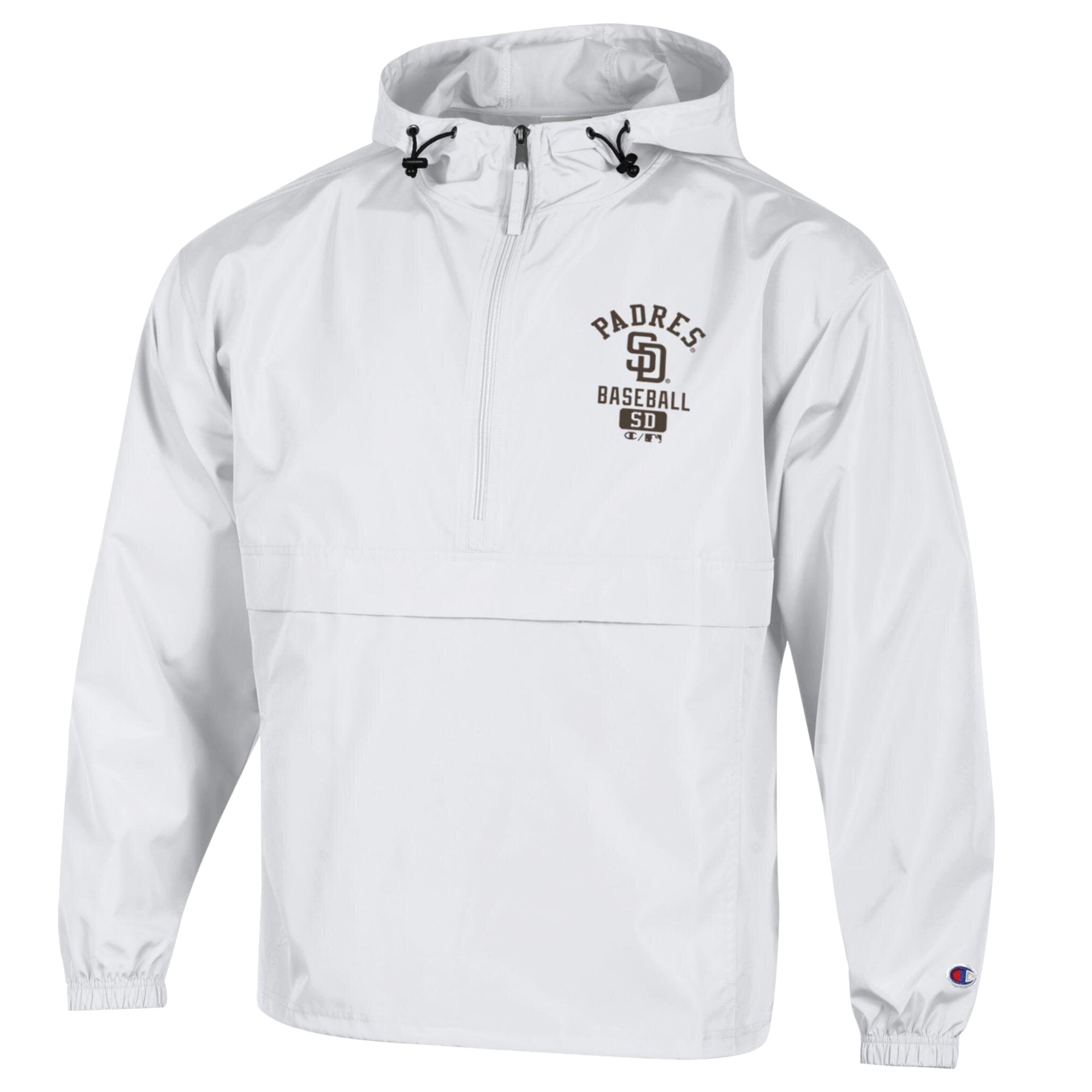 Men's Champion White San Diego Padres Packable Windbreaker Half-Zip Jacket