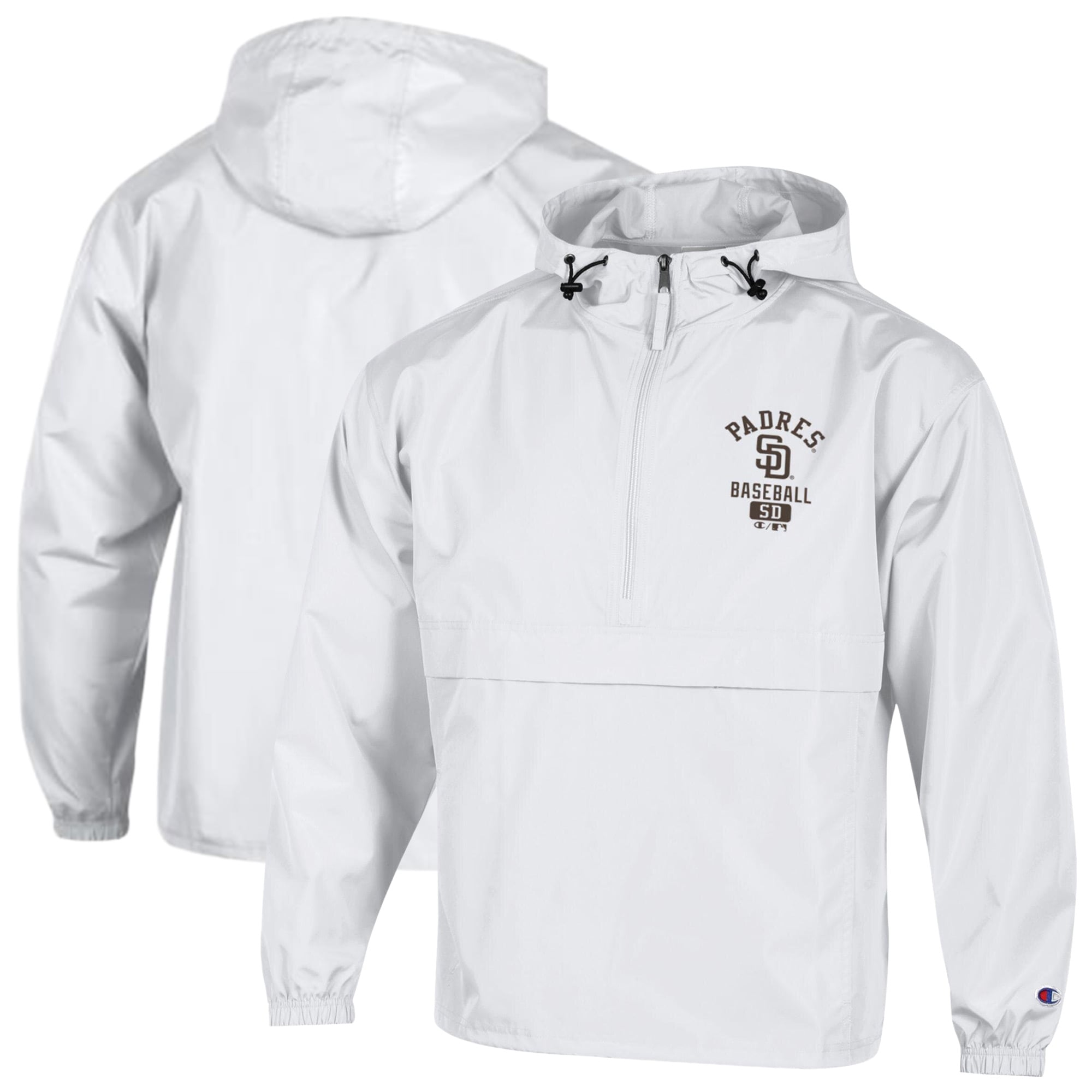 Men's Champion  White San Diego Padres Packable Windbreaker Half-Zip Jacket