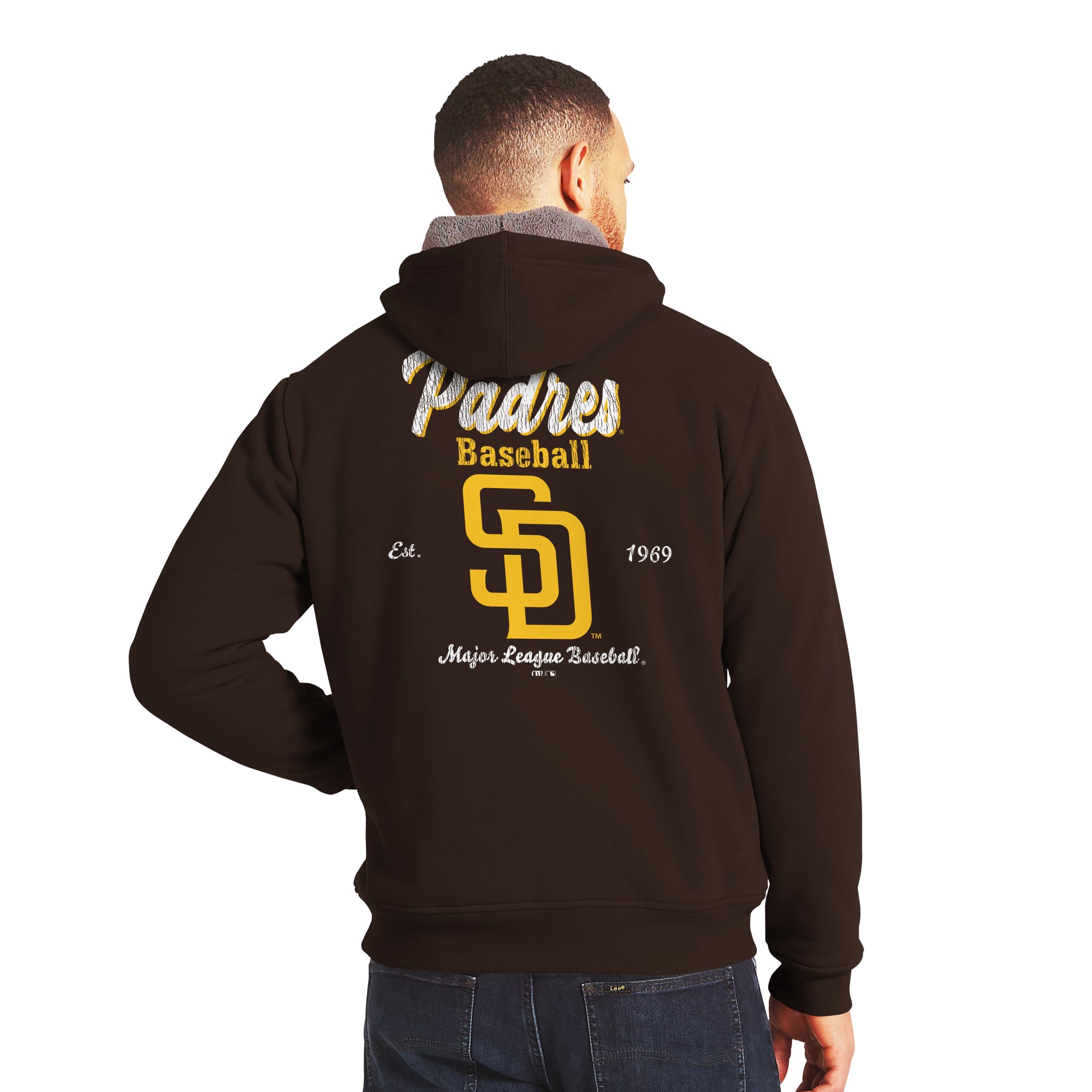 Sweat-shirt zippé intégral marron/gris doublé sherpa de la collection Darius Rucker pour homme par Fanatics, San Diego Padres