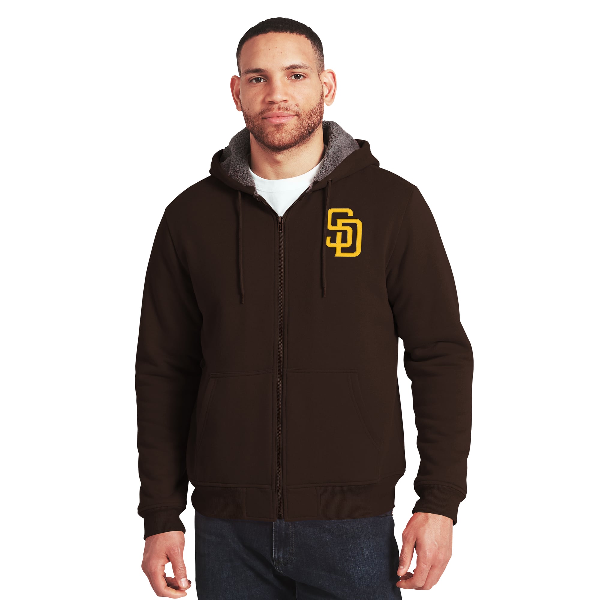 Sweat-shirt zippé intégral marron/gris doublé sherpa de la collection Darius Rucker pour homme par Fanatics, San Diego Padres