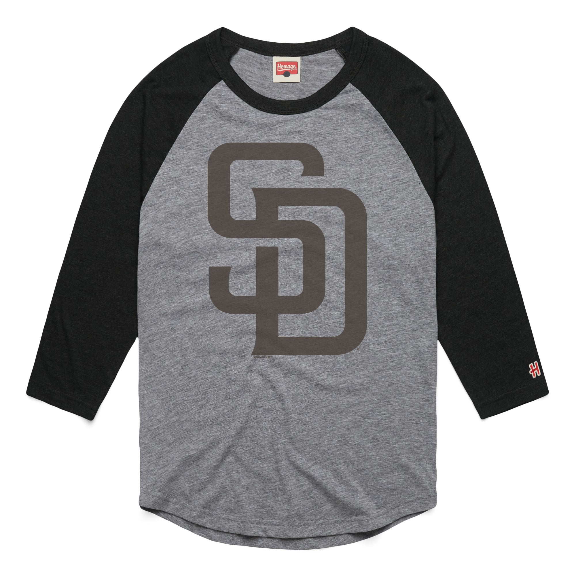 T-shirt à manches 3/4 raglan en mélange de trois matières pour homme, modèle Homage Gray San Diego Padres