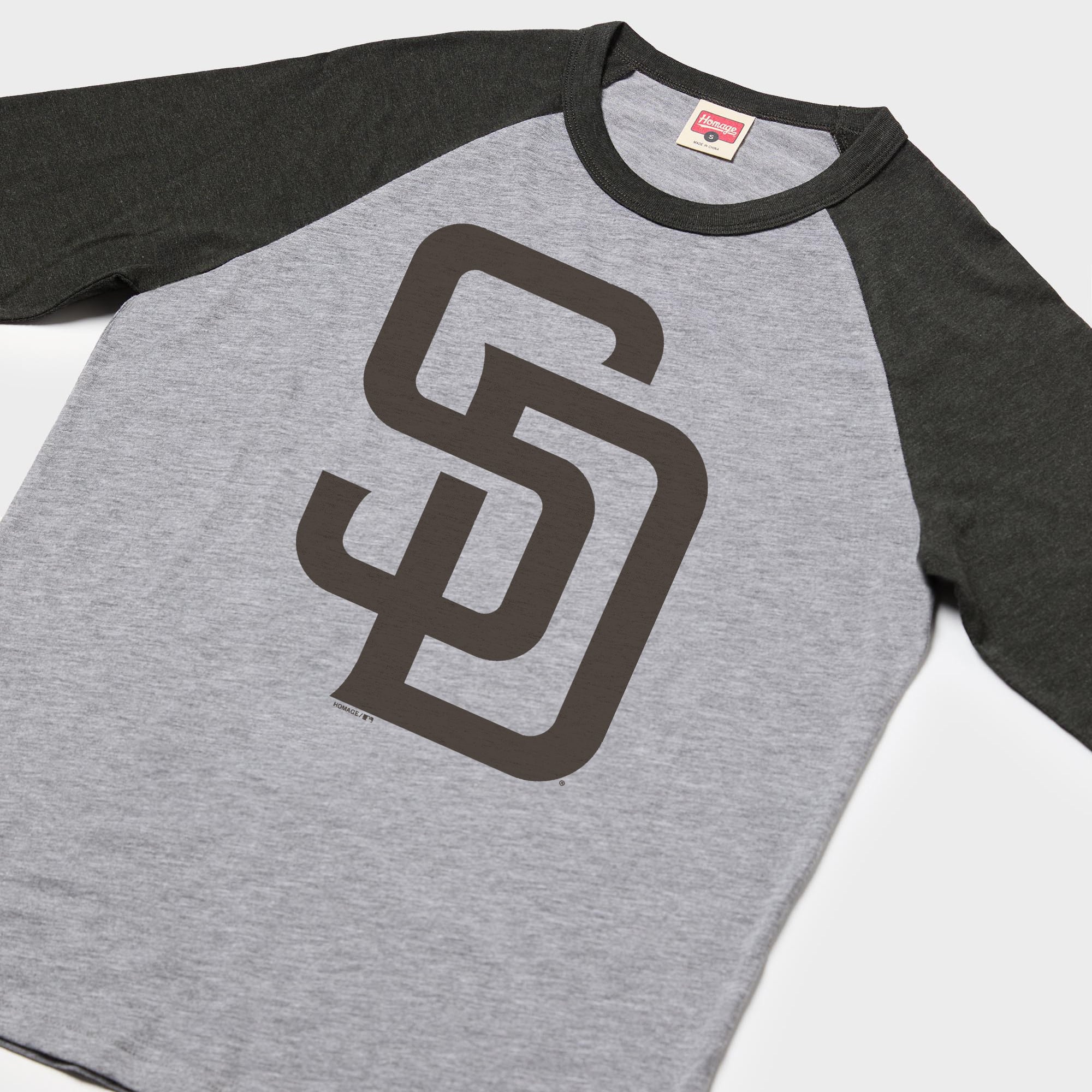 T-shirt à manches 3/4 raglan en mélange de trois matières pour homme, modèle Homage Gray San Diego Padres