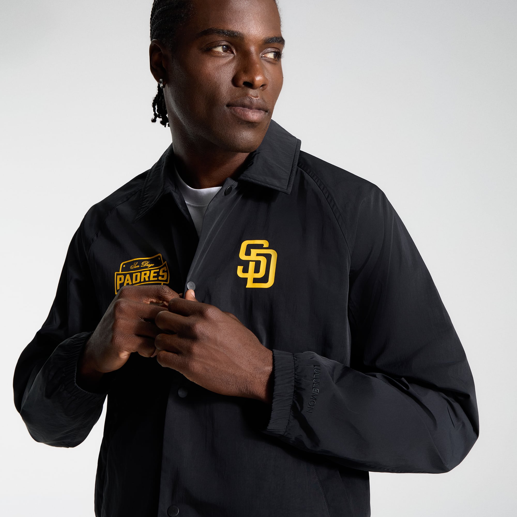 Veste d'entraîneur raglan noire San Diego Padres de lululemon pour homme