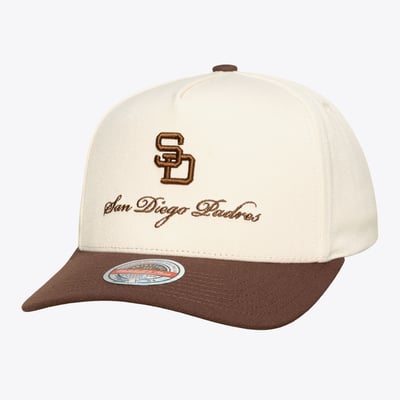 San Diego Padres Mitchell & Ness Cooperstown Collection Flawless Script Stretch-Snap Hat - Cream/Brown
