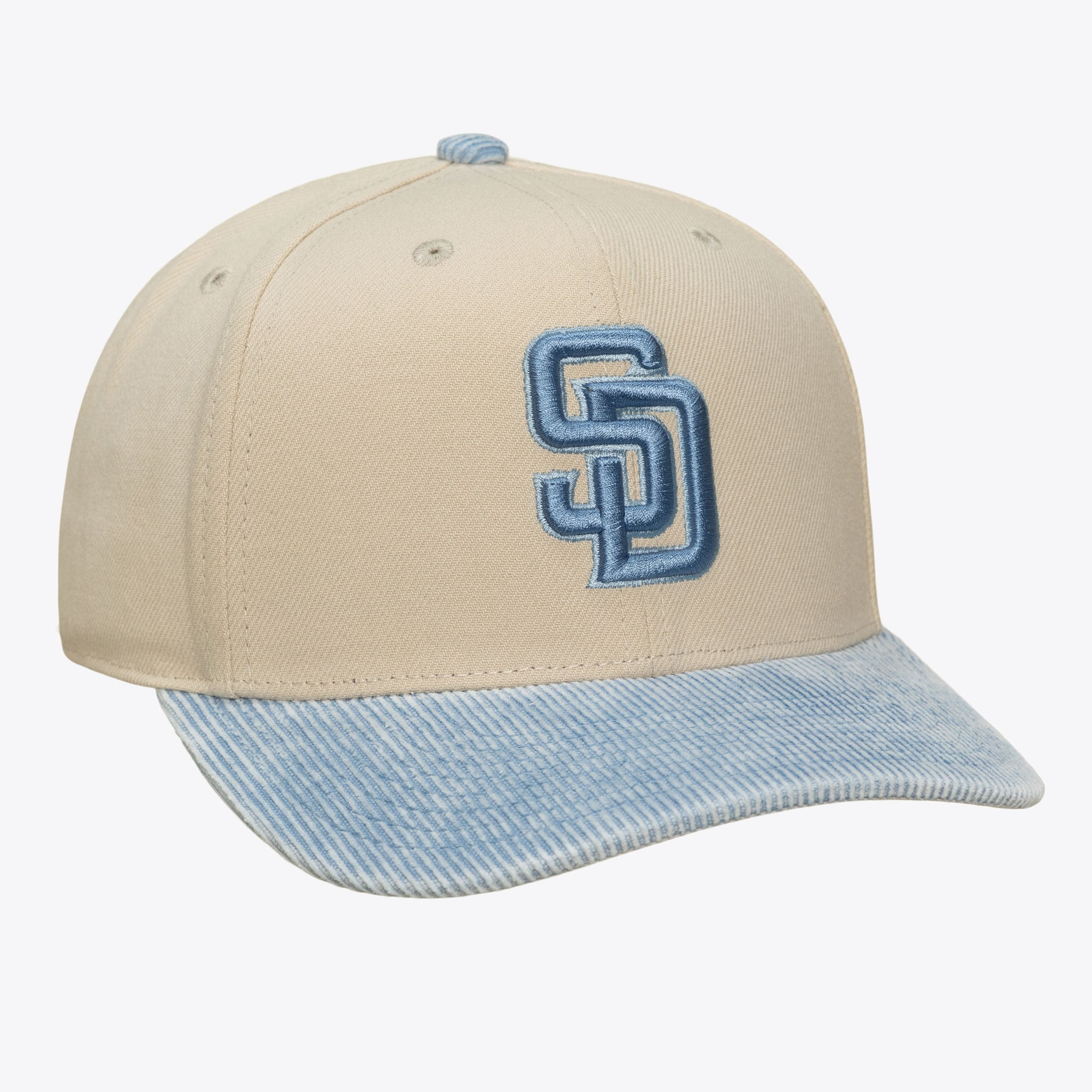 Men's Mitchell & Ness Cream/Light Blue San Diego Padres Washed Corduroy Pro Crown Snapback Hat