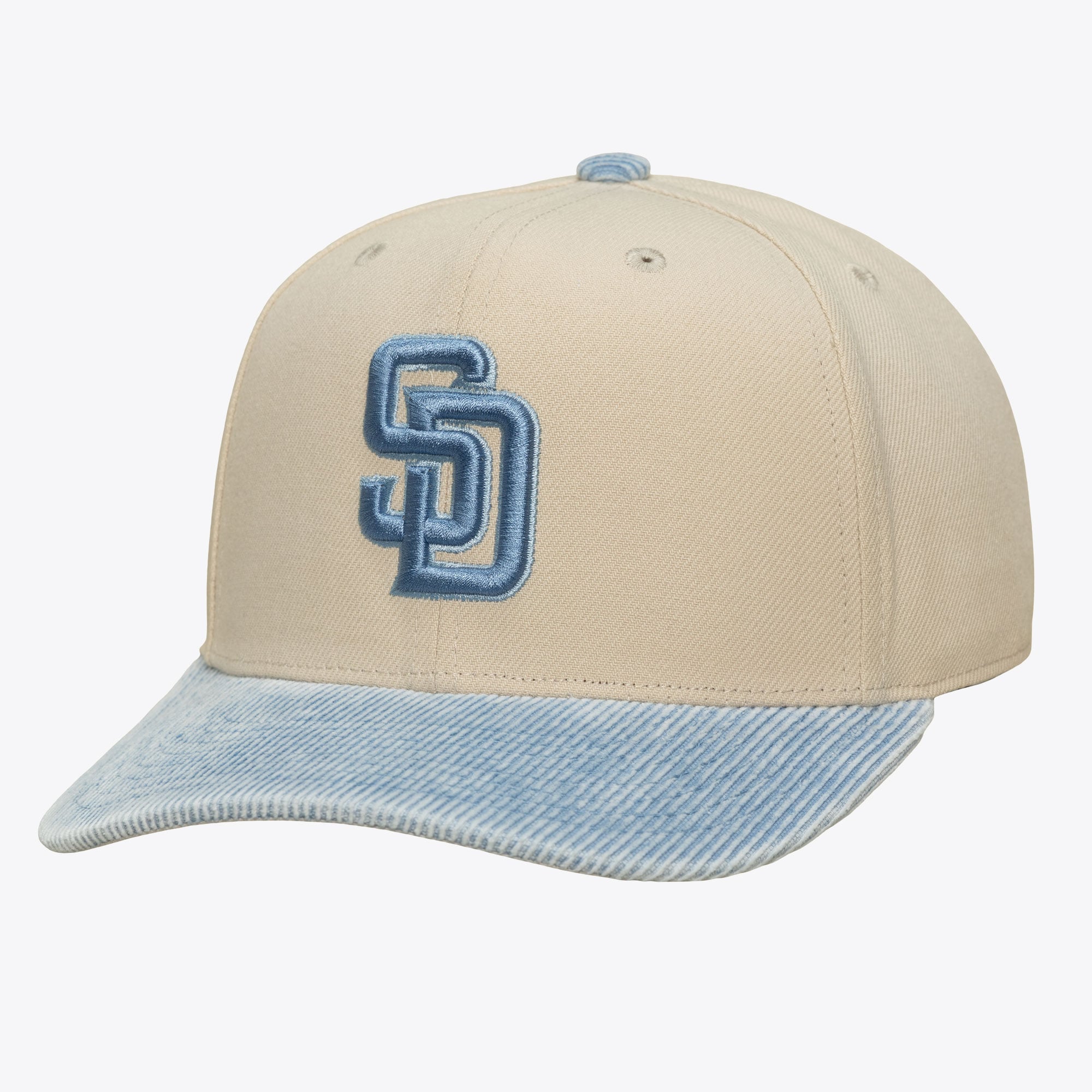 Men's Mitchell & Ness  Cream/Light Blue San Diego Padres Washed Corduroy Pro Crown Snapback Hat
