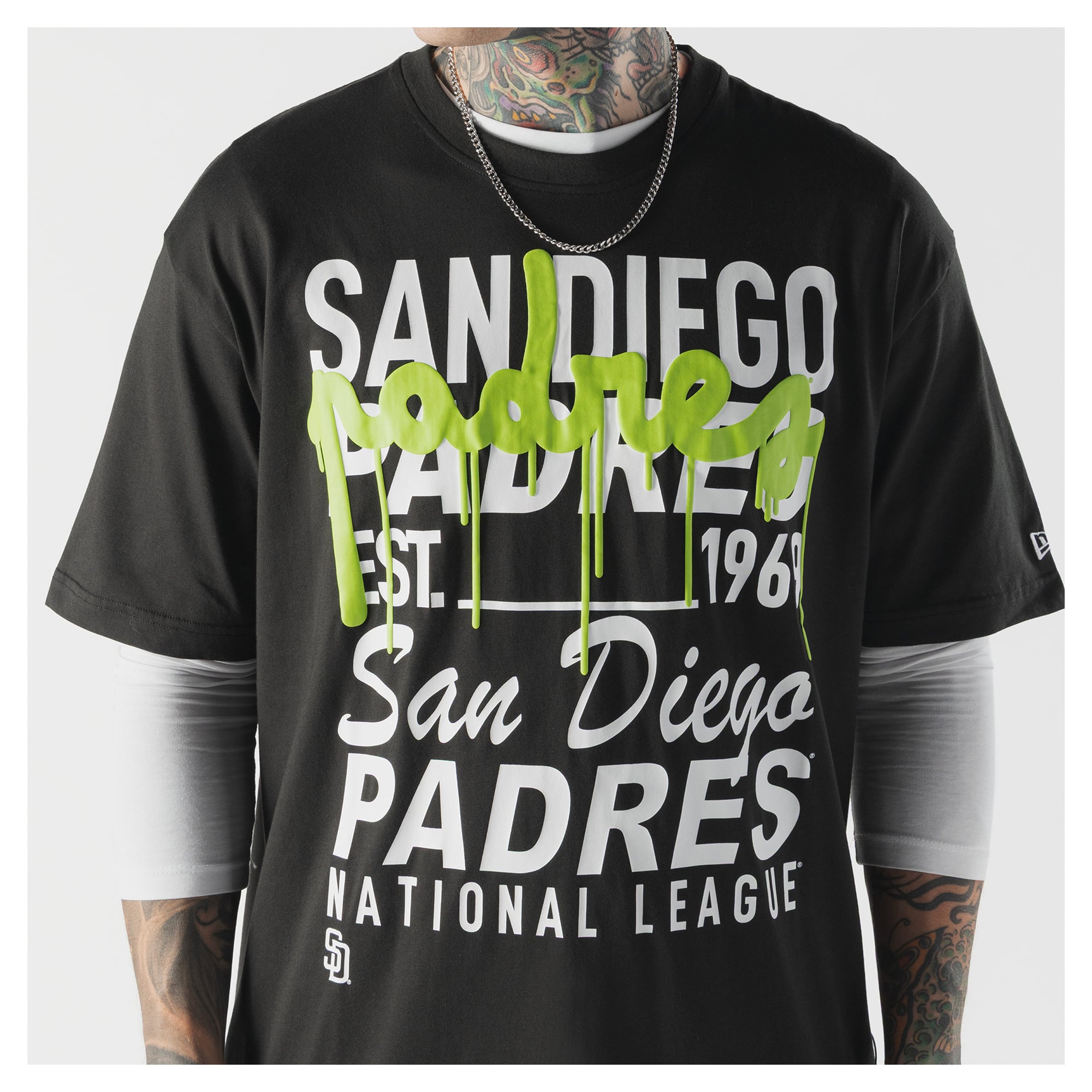 Men's New Era Black San Diego Padres Lifestyle Glow Spray Paint T-Shirt