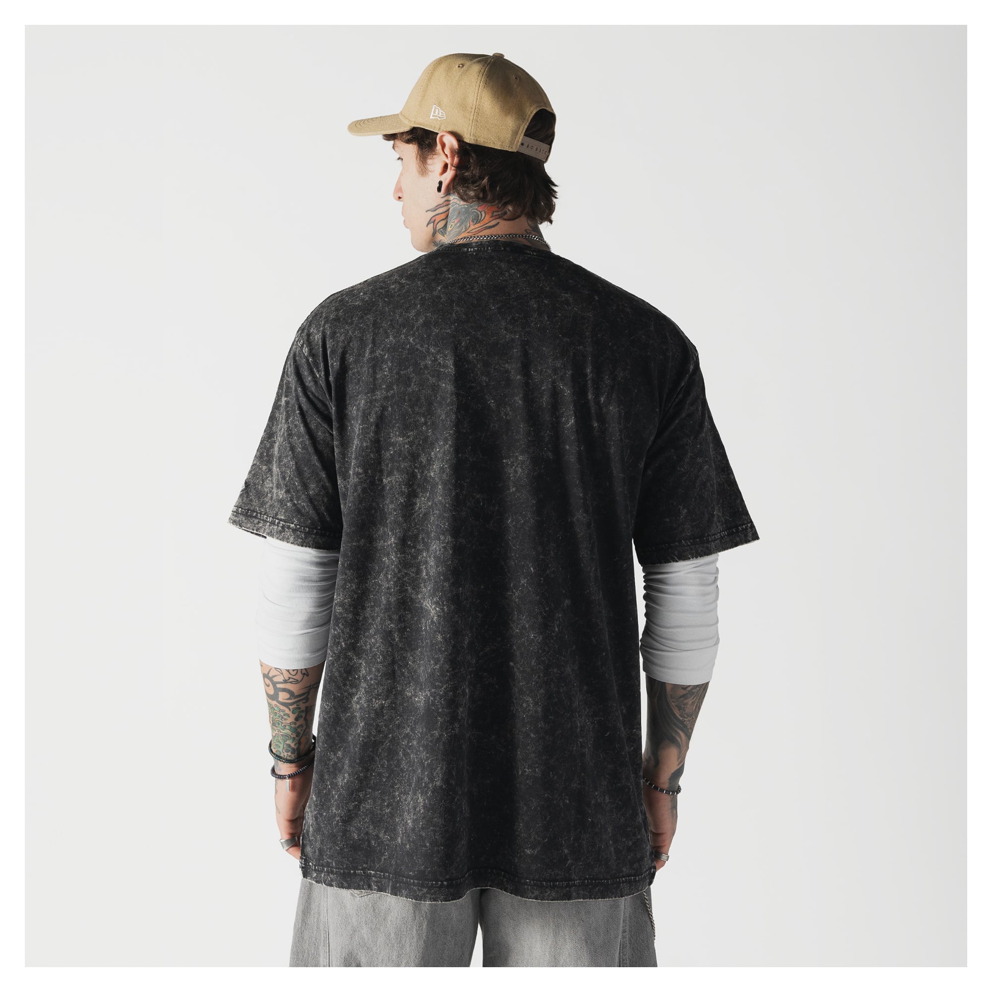 T-shirt New Era noir pour homme, motif éclair, style rond, délavage minéral, San Diego Padres