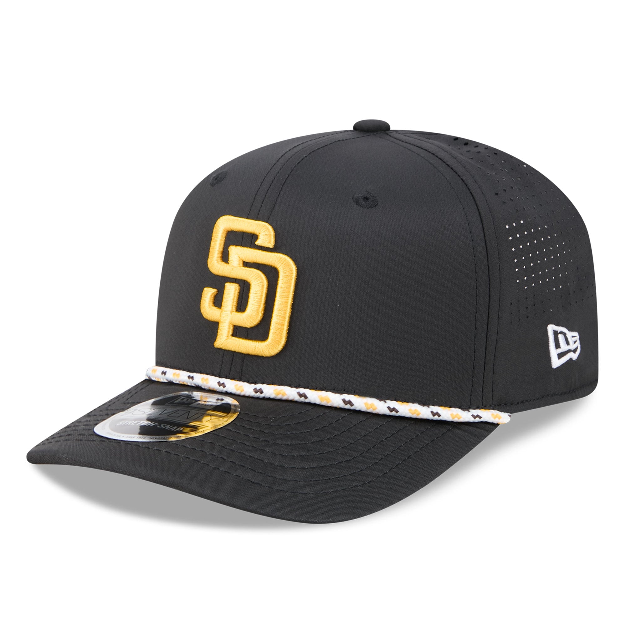 Casquette New Era noire San Diego Padres pour homme, modèle 9SEVENTY à cordon ajustable.