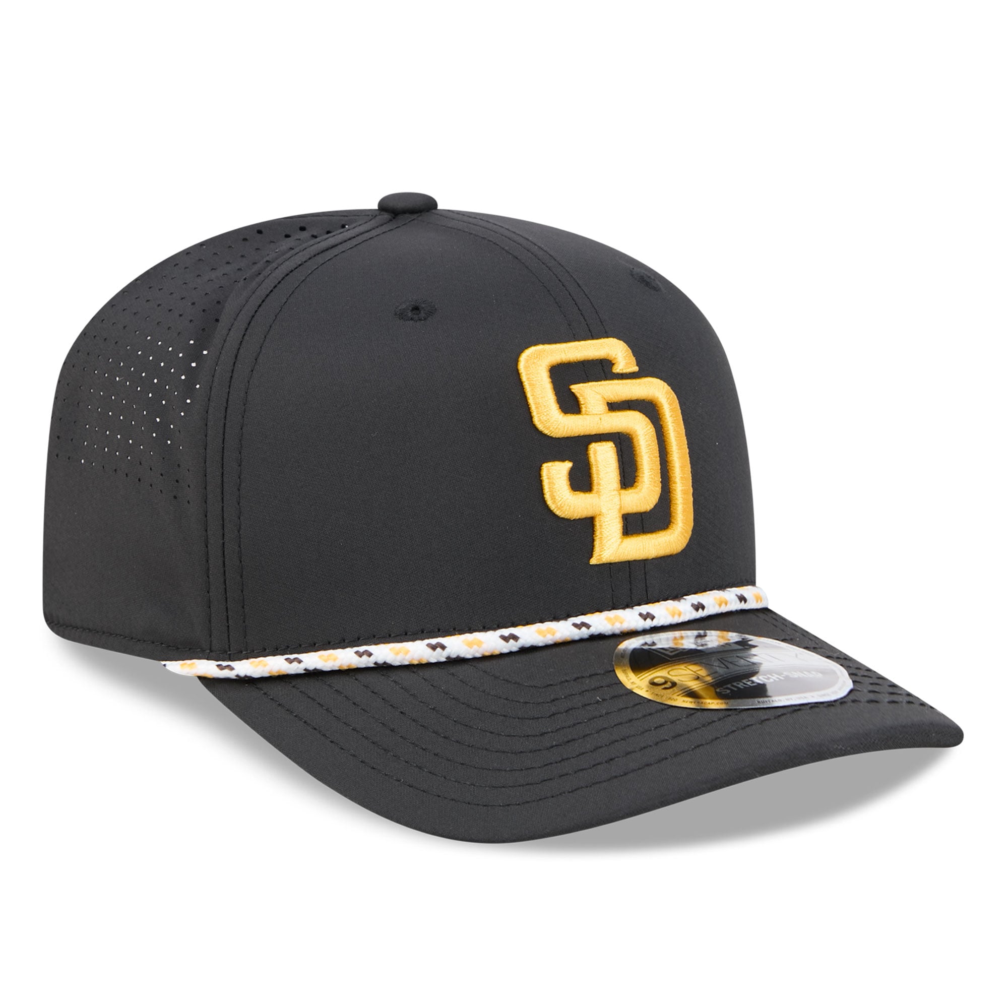 Casquette New Era noire San Diego Padres pour homme, modèle 9SEVENTY à cordon ajustable.