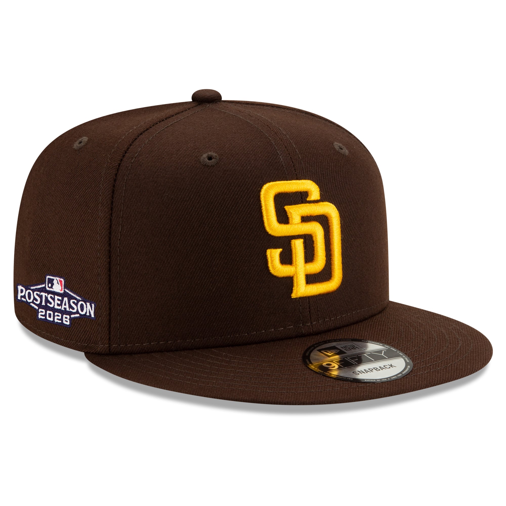 Casquette snapback New Era marron pour homme, San Diego Padres 2026, écusson latéral des séries éliminatoires de la MLB, modèle 9FIFTY