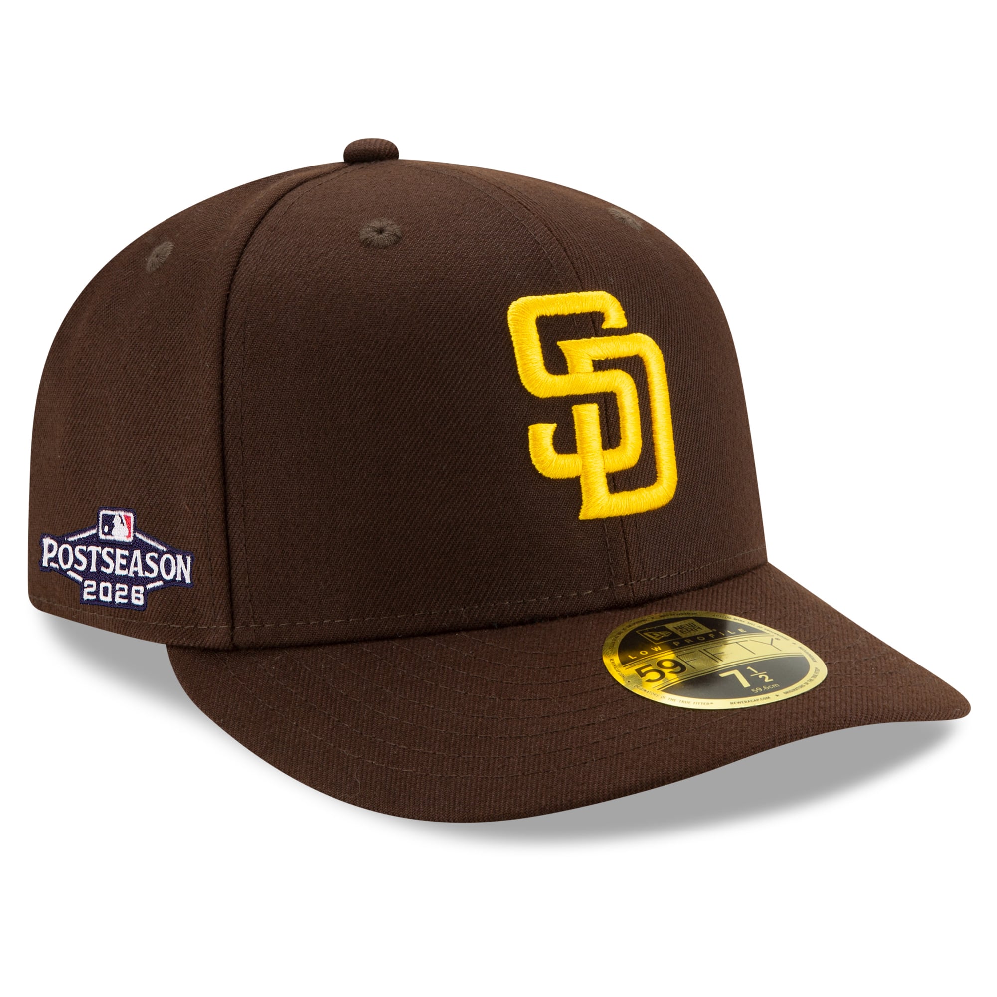 Casquette ajustée New Era 59FIFTY marron pour homme, modèle San Diego Padres 2026 MLB Postseason Side Patch.