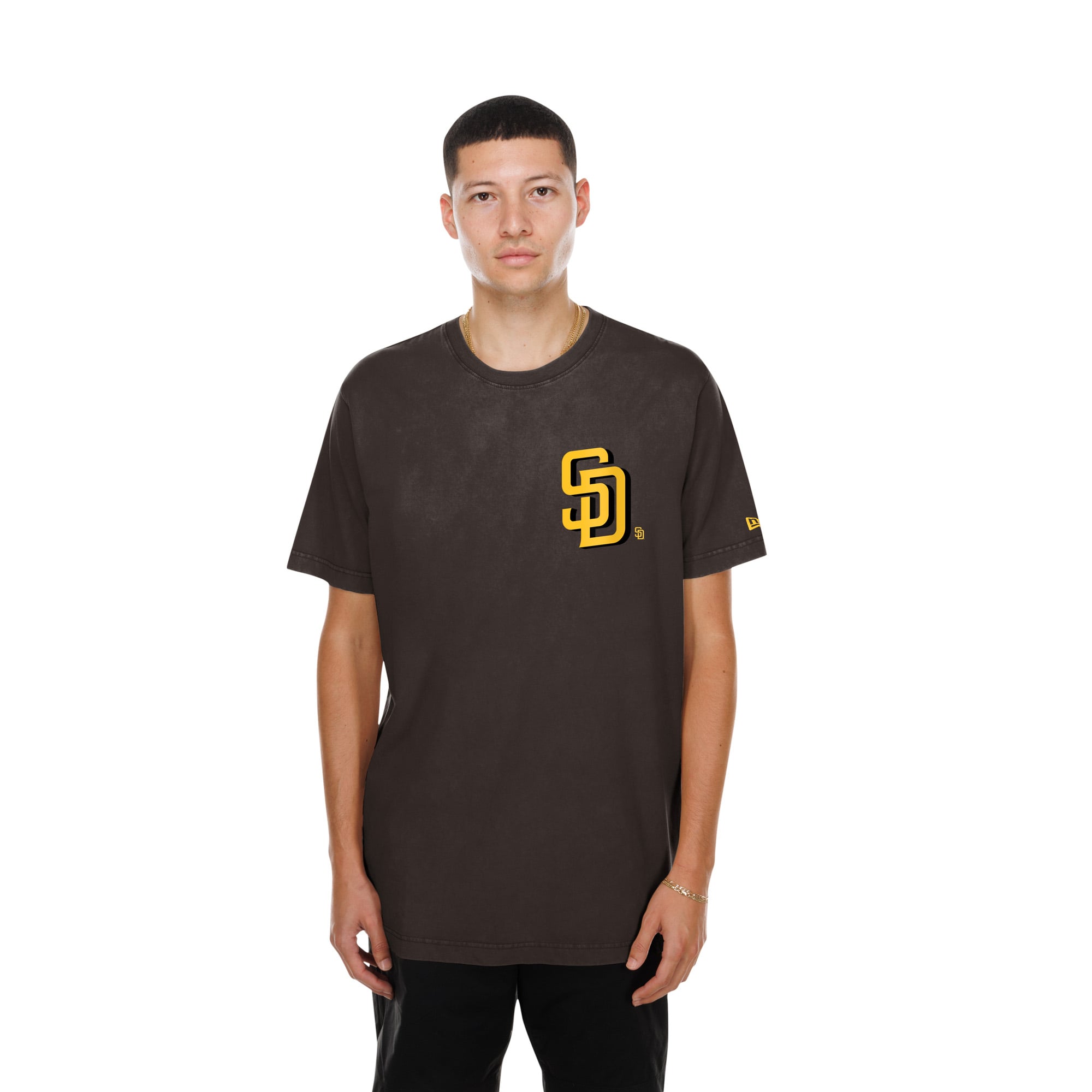 T-shirt New Era marron pour homme avec logo des Padres de San Diego (dessin animé)
