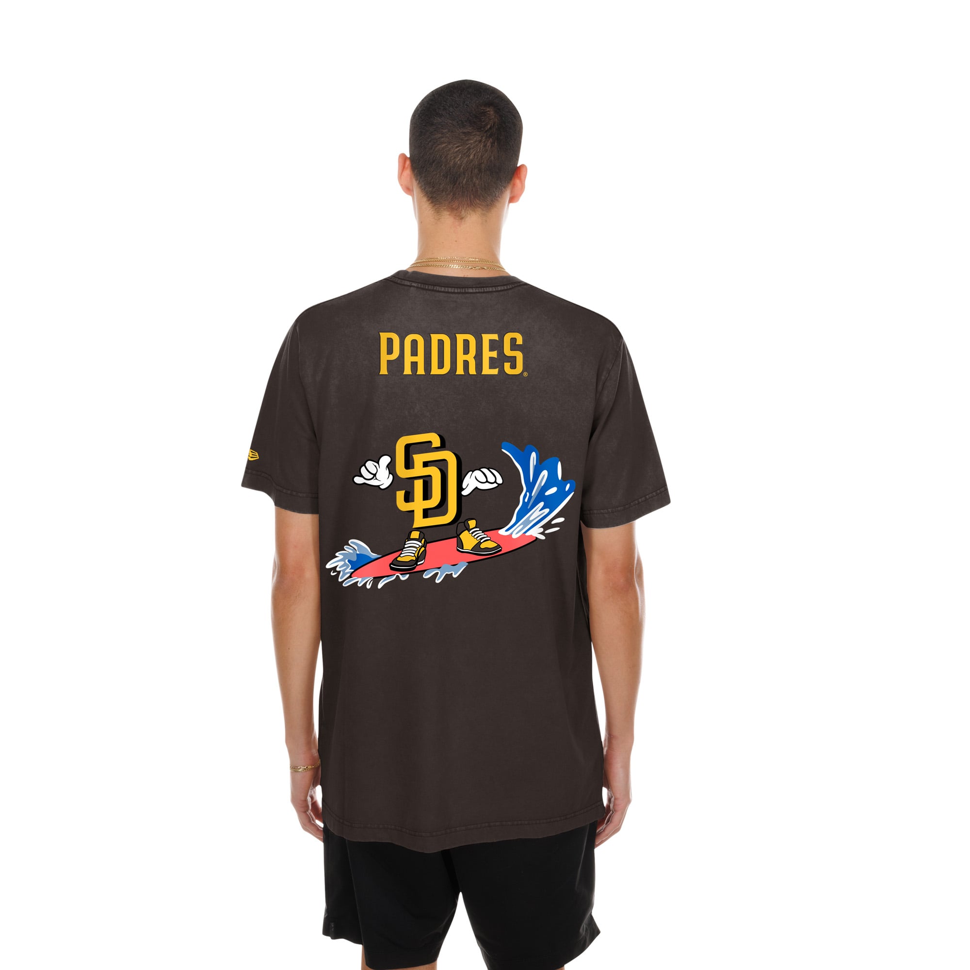 T-shirt New Era marron pour homme avec logo des Padres de San Diego (dessin animé)