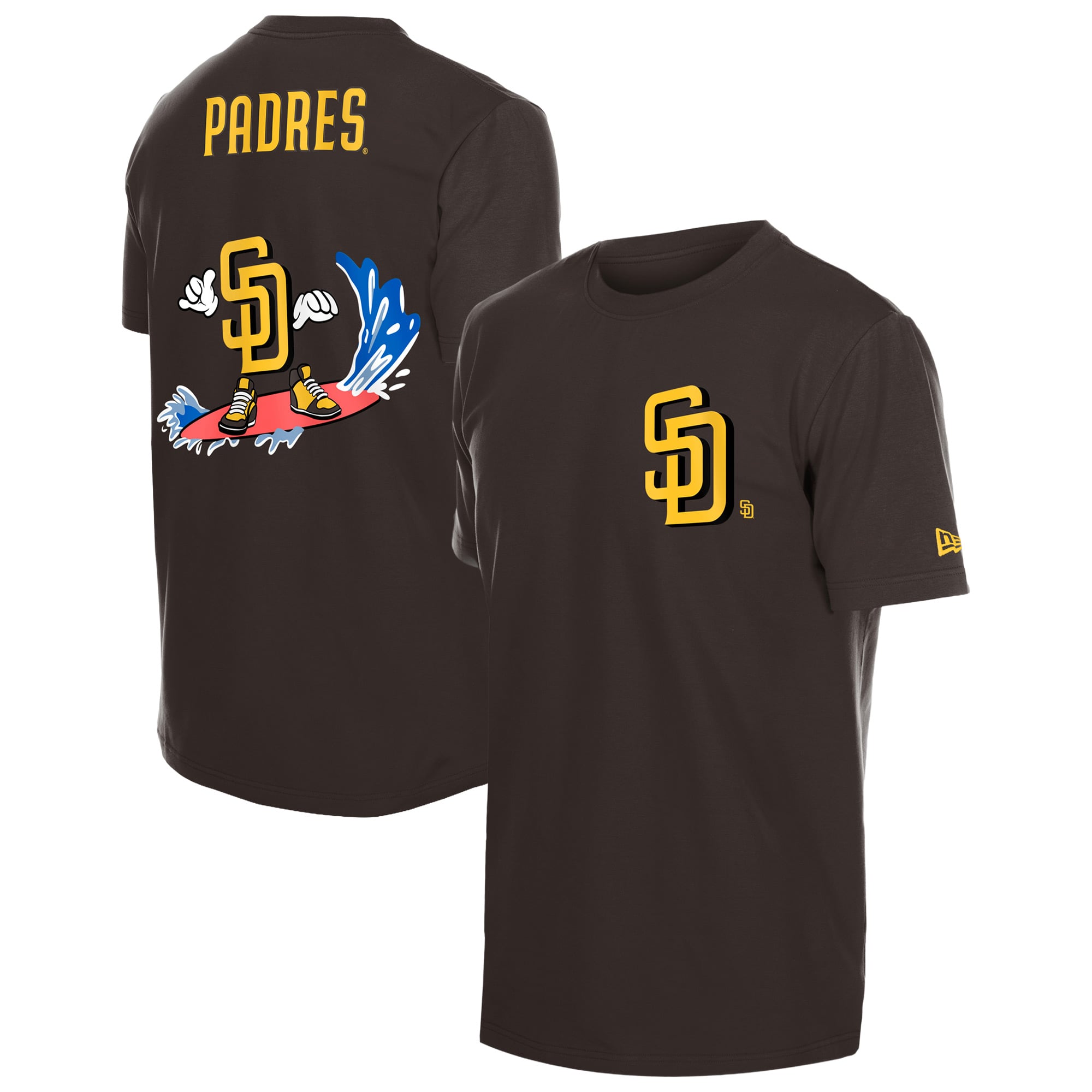 T-shirt New Era marron pour homme avec logo des Padres de San Diego (dessin animé)
