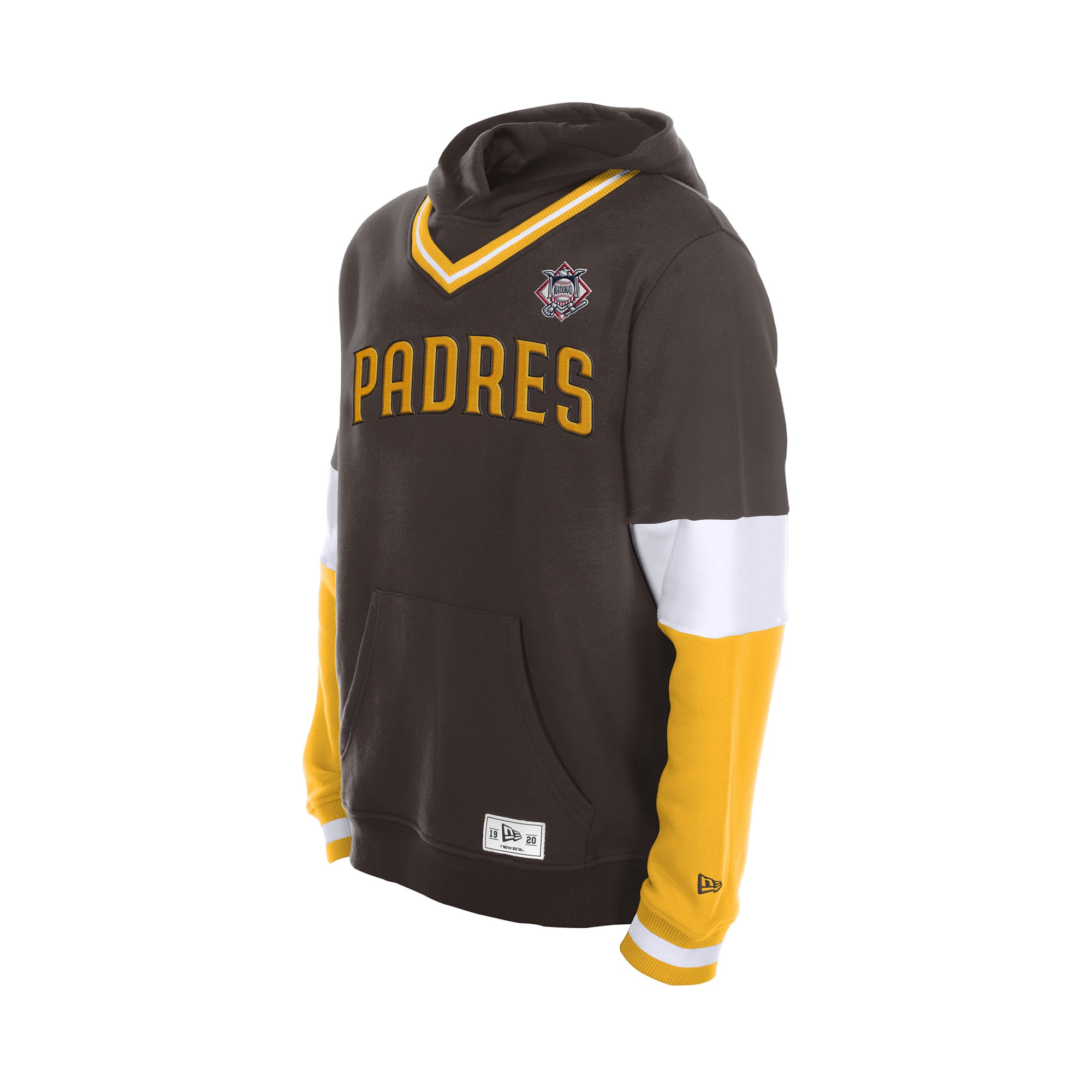 Sweat à capuche New Era marron San Diego Padres pour homme, col en V, color block