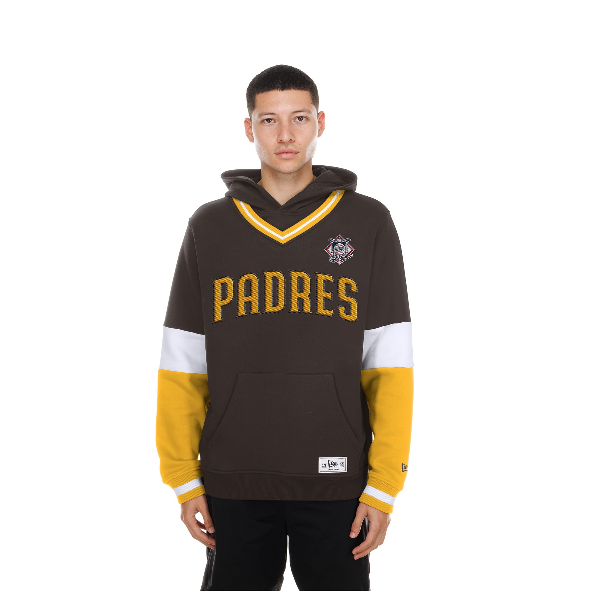 Sweat à capuche New Era marron San Diego Padres pour homme, col en V, color block