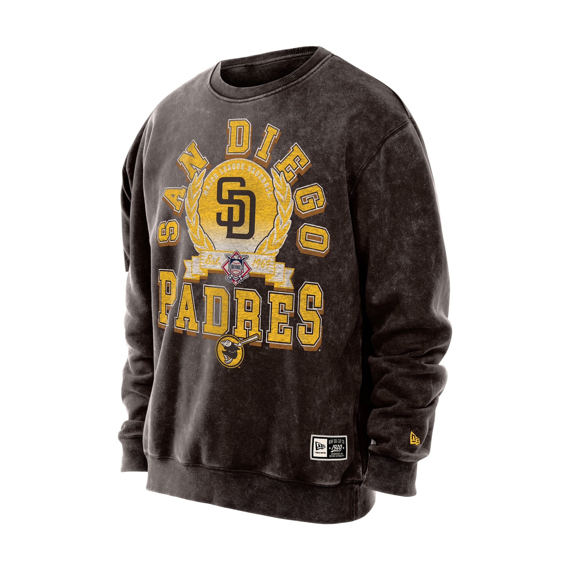 Sweat-shirt à col rond New Era marron San Diego Padres pour homme, délavé aux minéraux