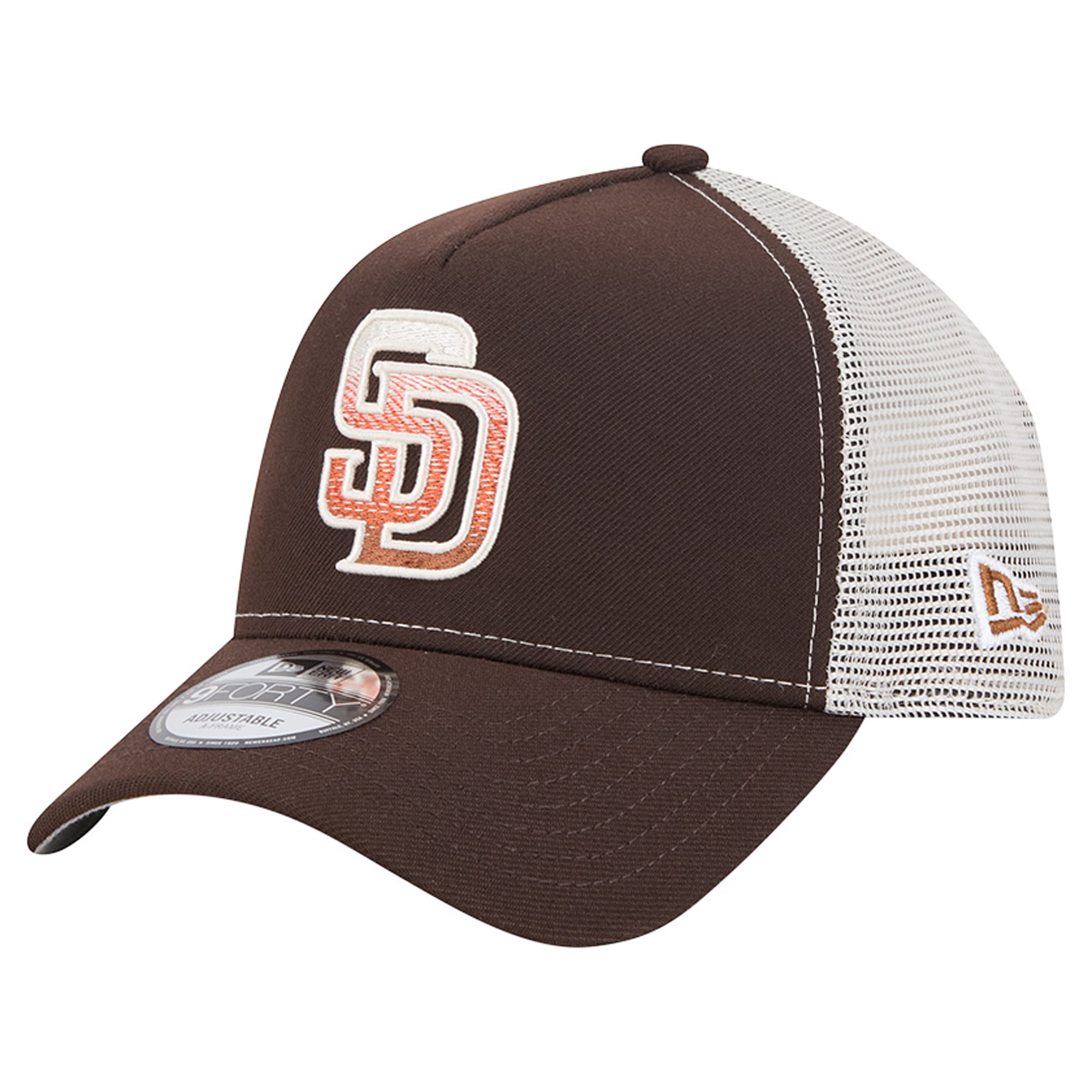 Men's New Era Brown San Diego Padres Pumpkin Spice A-Frame 9FORTY Adjustable Trucker Hat