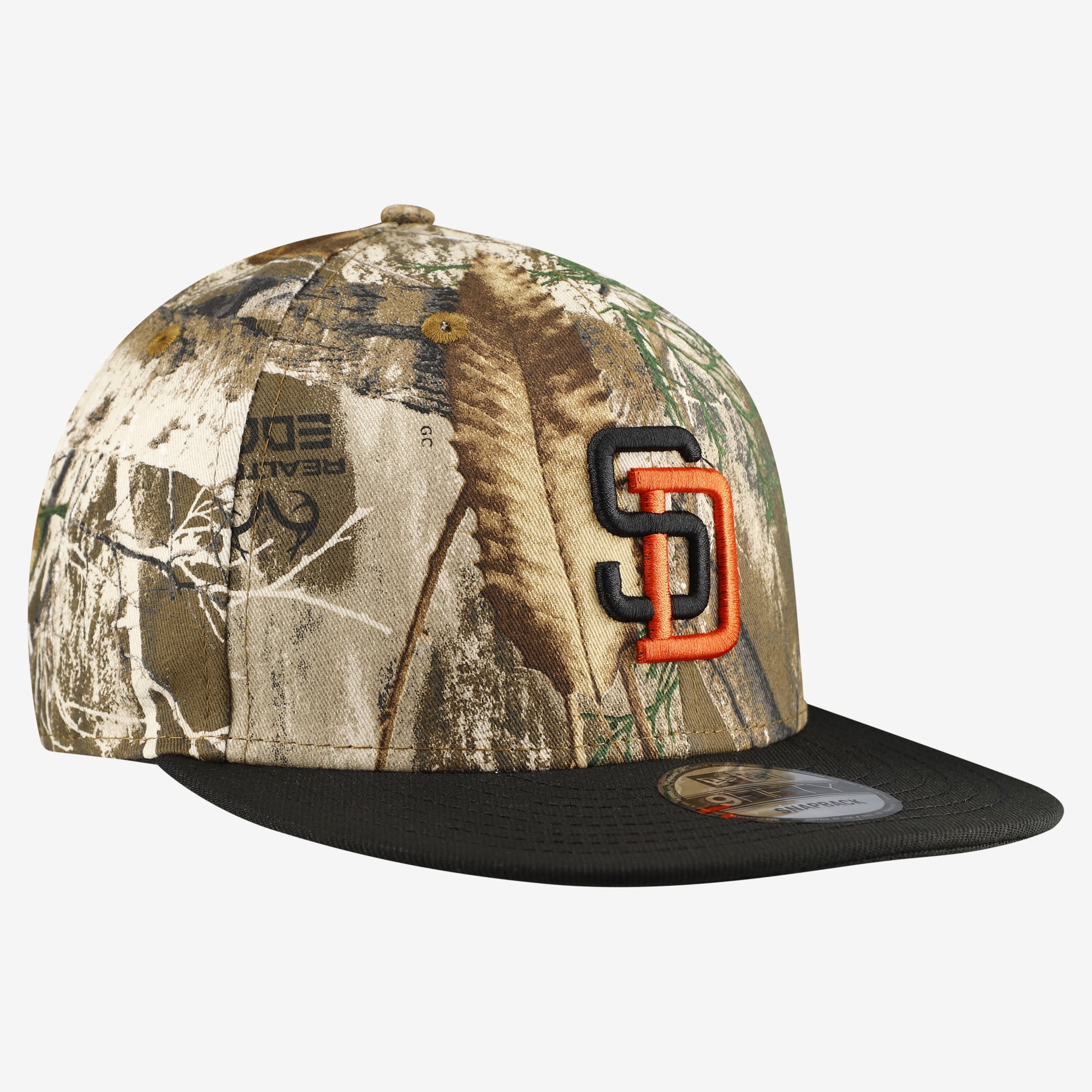 Casquette snapback New Era 9FIFTY pour homme, motif camouflage San Diego Padres Realtree Orange Pop