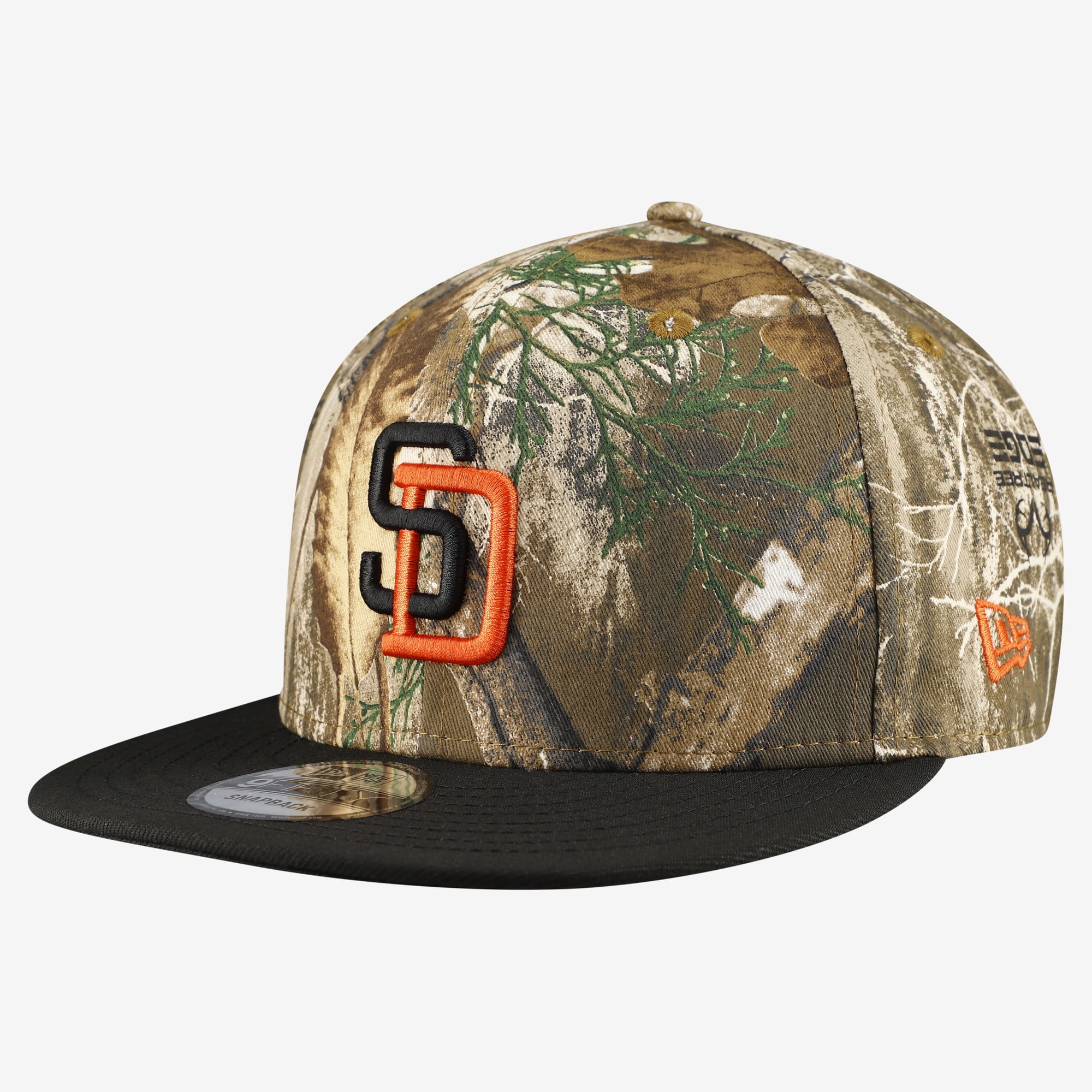 Casquette snapback New Era 9FIFTY pour homme, motif camouflage San Diego Padres Realtree Orange Pop