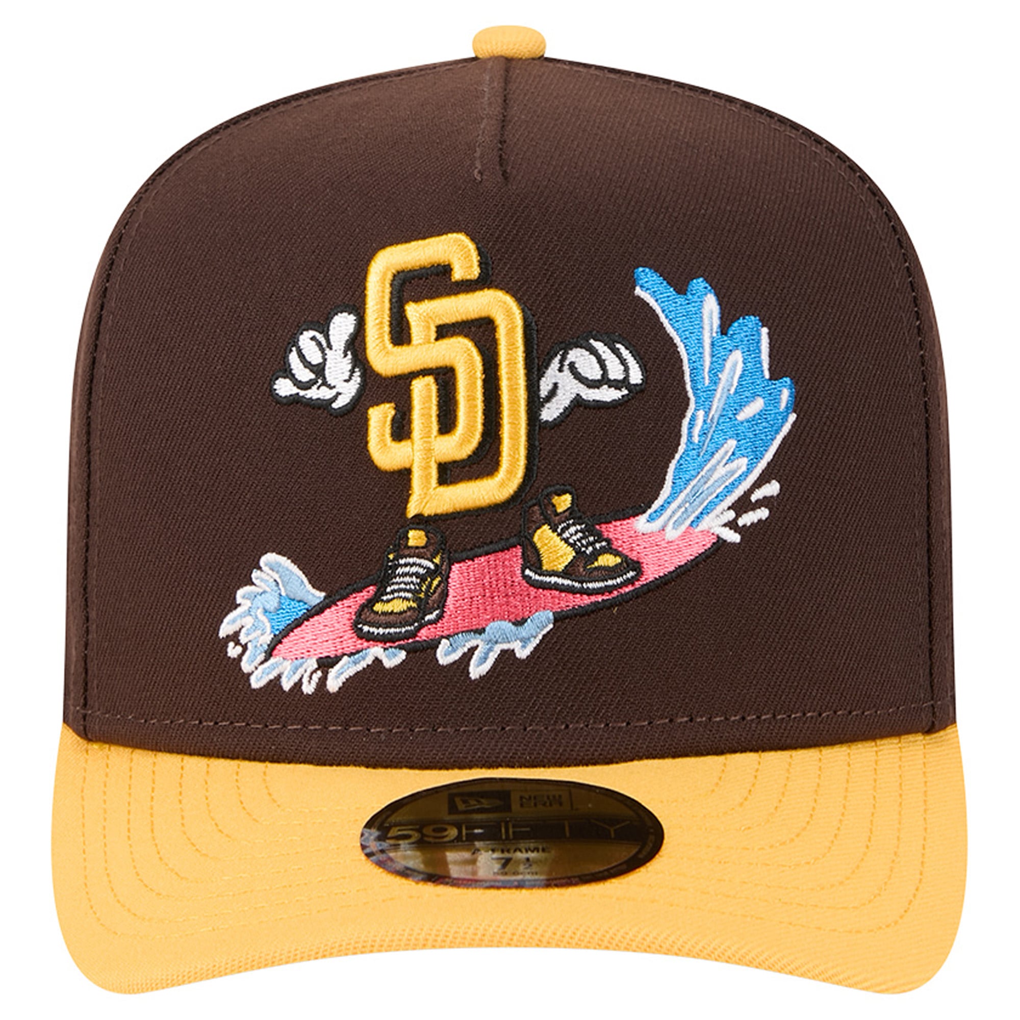 Casquette ajustée New Era 59FIFTY pour homme, marron foncé/jaune, motif dessin animé des Padres de San Diego