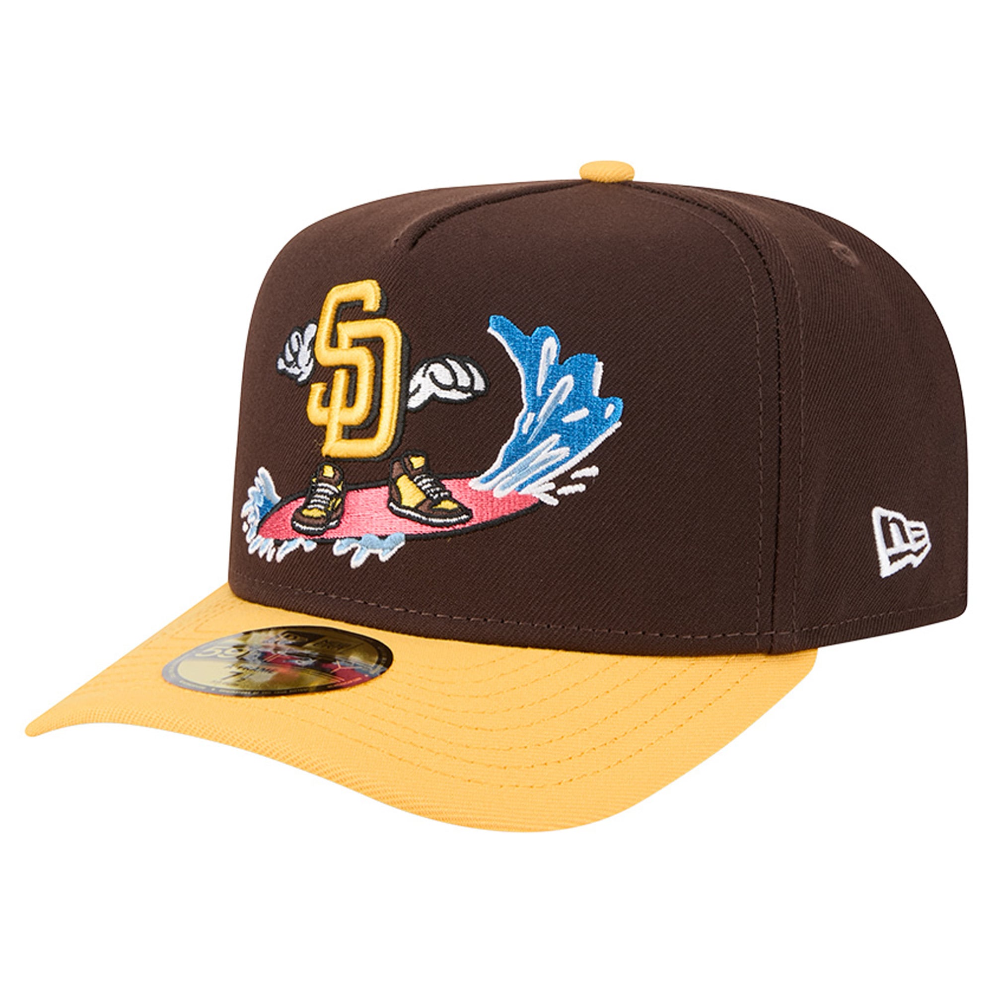 Casquette ajustée New Era 59FIFTY pour homme, marron foncé/jaune, motif dessin animé des Padres de San Diego