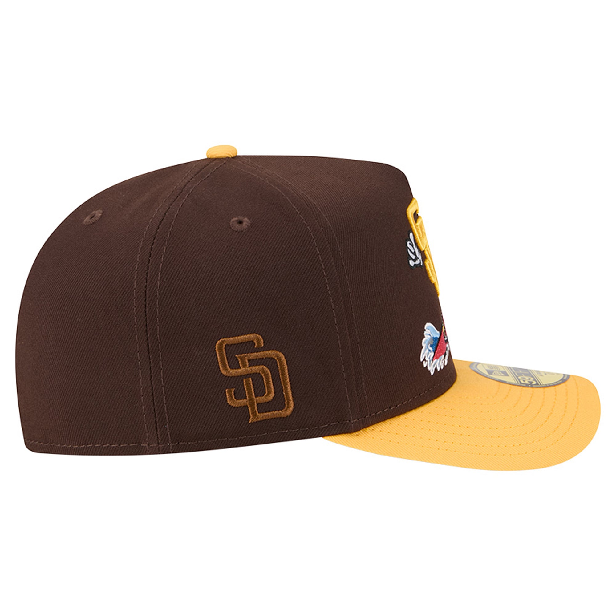 Casquette ajustée New Era 59FIFTY pour homme, marron foncé/jaune, motif dessin animé des Padres de San Diego