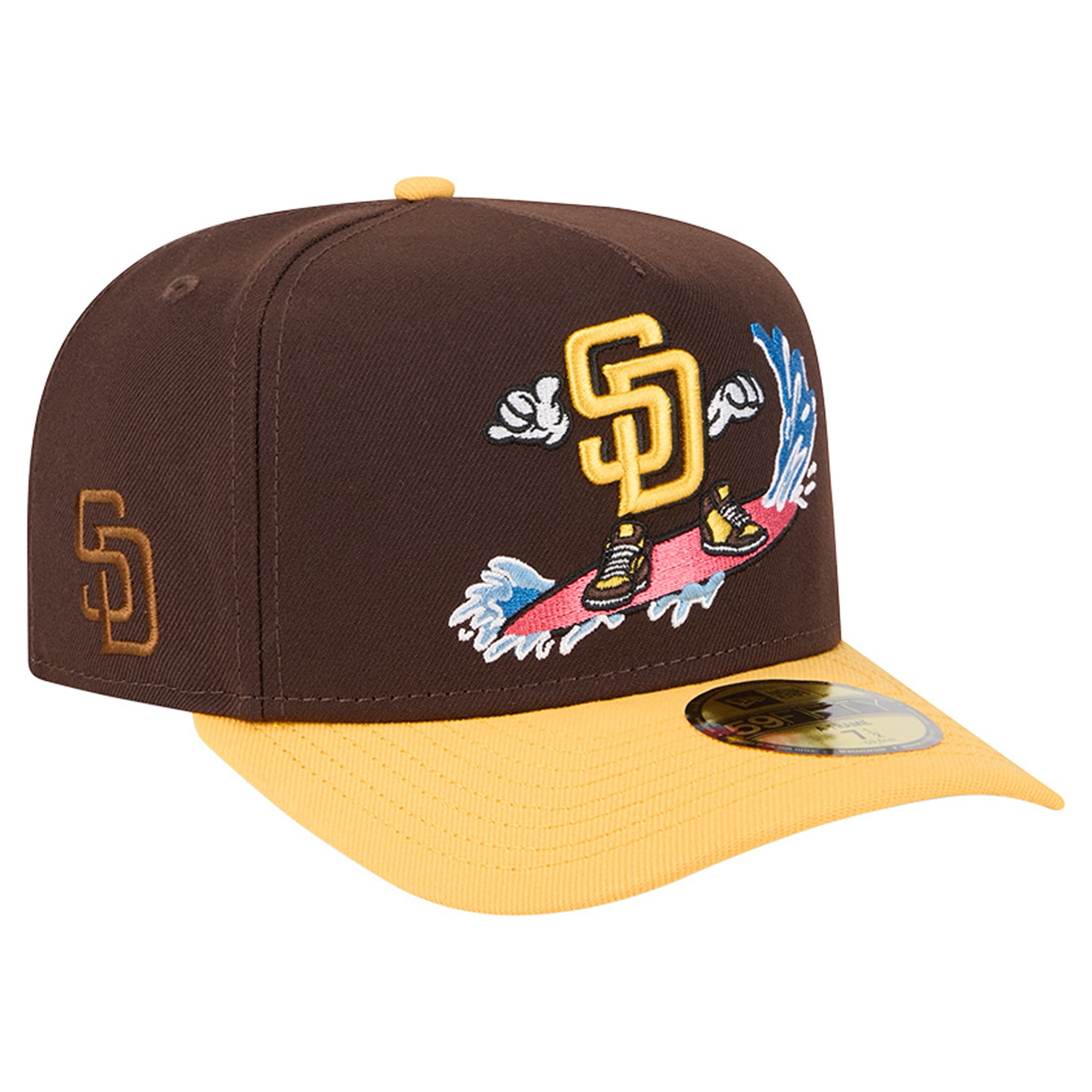 Casquette ajustée New Era 59FIFTY pour homme, marron foncé/jaune, motif dessin animé des Padres de San Diego
