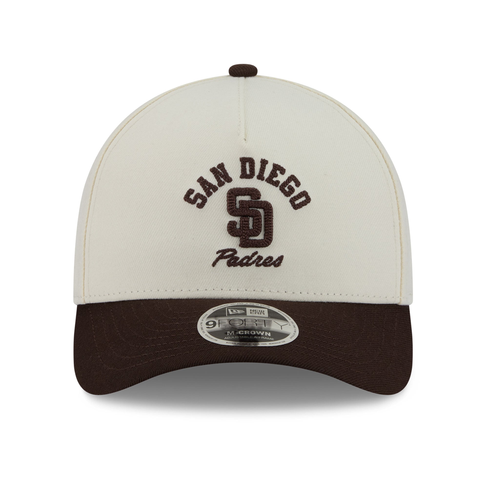 Casquette ajustable New Era Arch 9FORTY A-Frame M-Crown pour homme, couleur naturelle/marron, San Diego Padres.