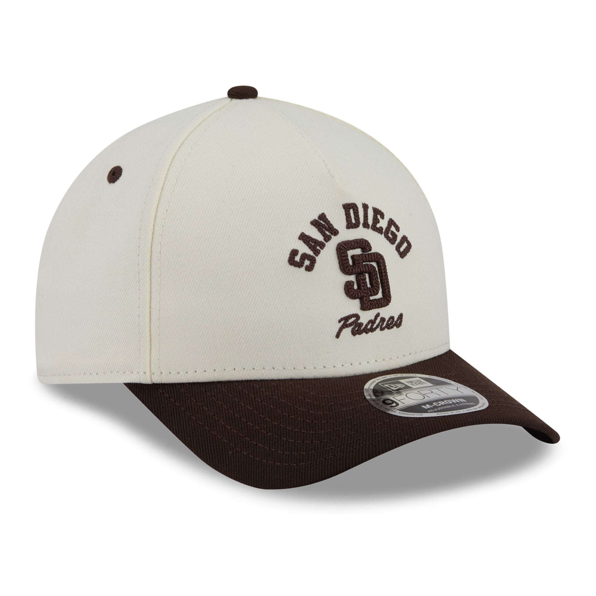 Casquette ajustable New Era Arch 9FORTY A-Frame M-Crown pour homme, couleur naturelle/marron, San Diego Padres.
