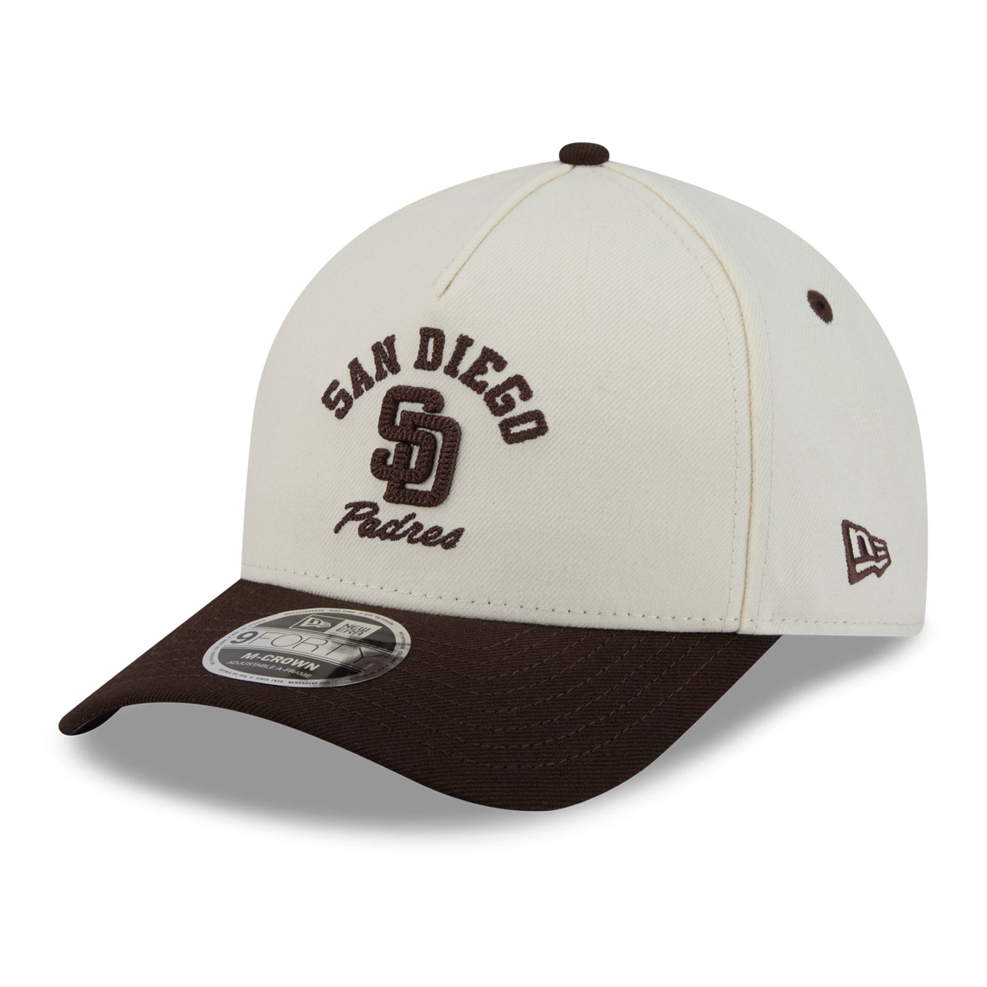 Casquette ajustable New Era Arch 9FORTY A-Frame M-Crown pour homme, couleur naturelle/marron, San Diego Padres.