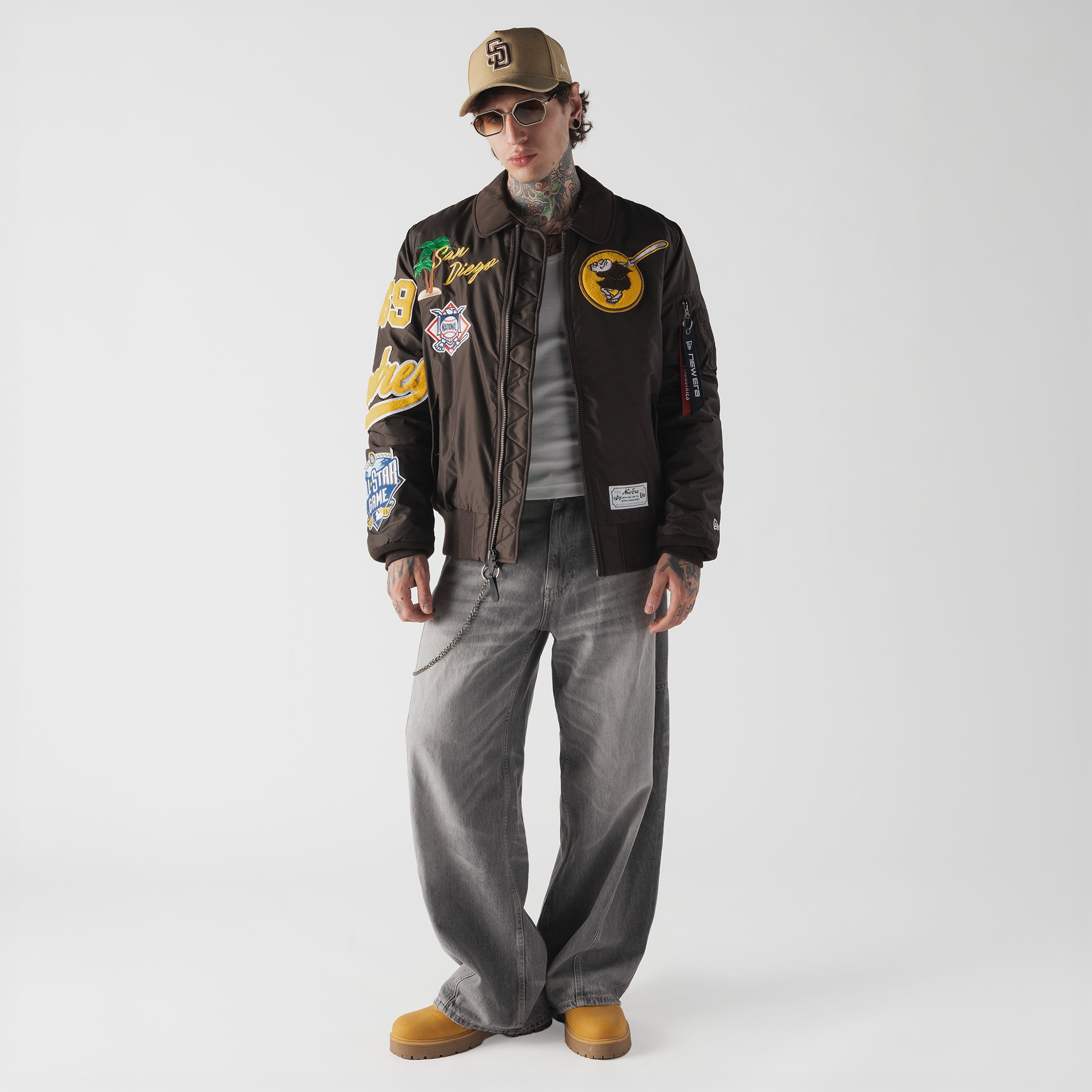 Veste bomber zippée New Era x Alpha Industries marron San Diego Padres MA-1 pour homme