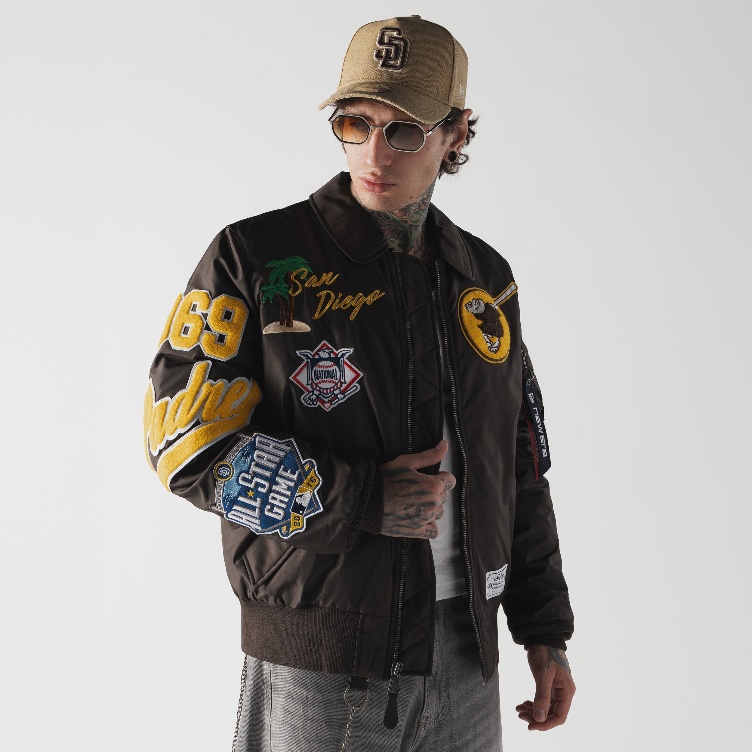 Veste bomber zippée New Era x Alpha Industries marron San Diego Padres MA-1 pour homme