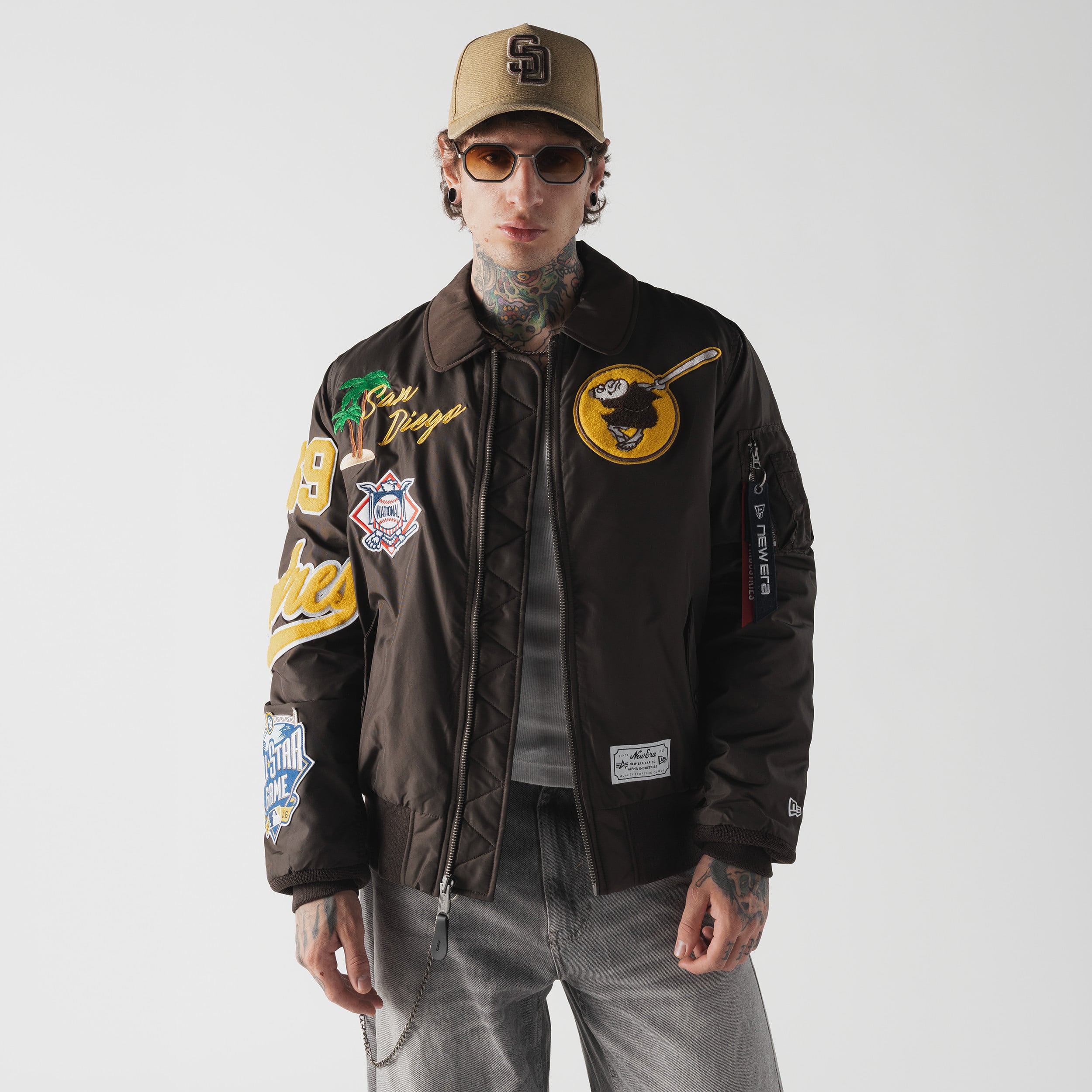 Veste bomber zippée New Era x Alpha Industries marron San Diego Padres MA-1 pour homme