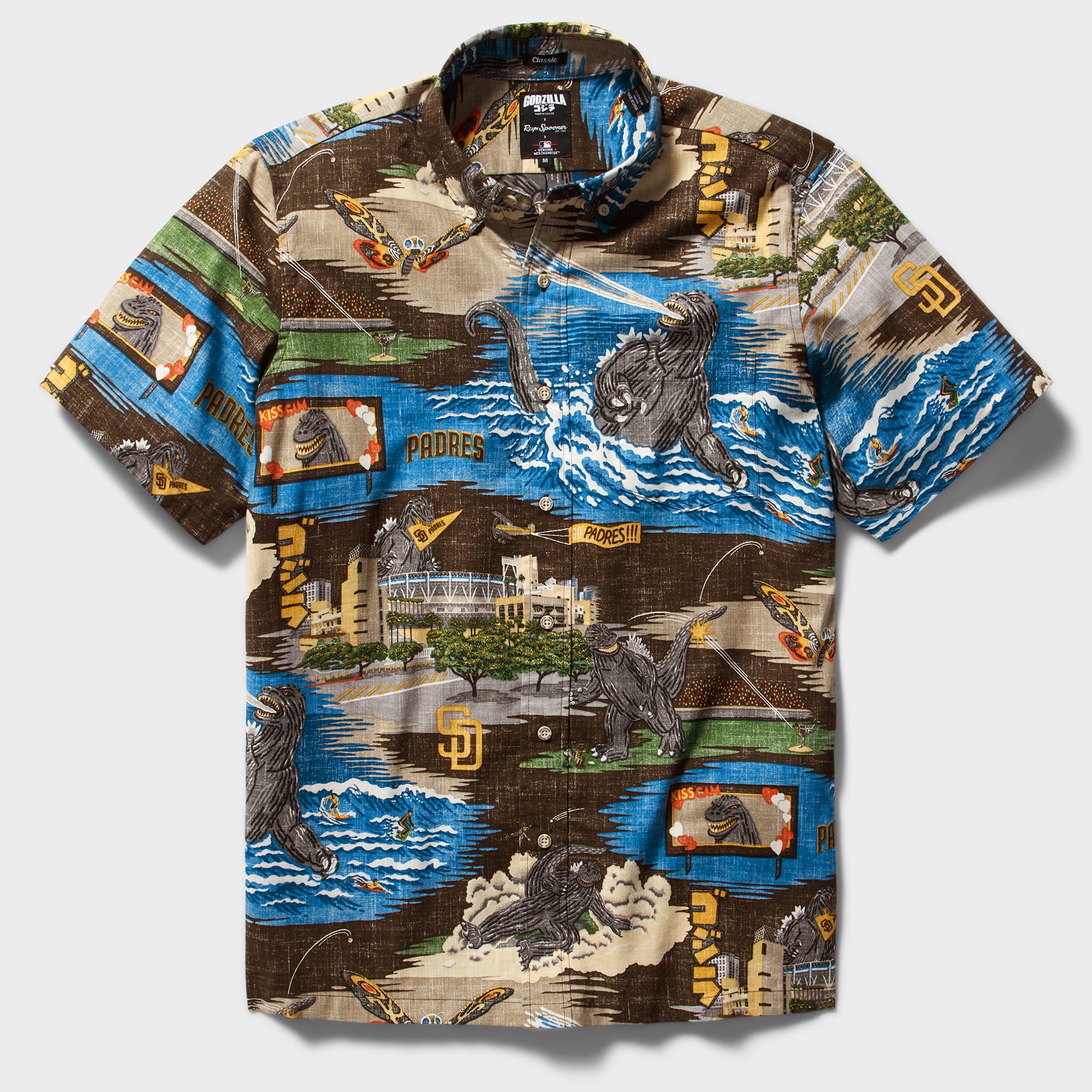 Chemise à boutons pour homme Reyn Spooner marron San Diego Padres Godzilla