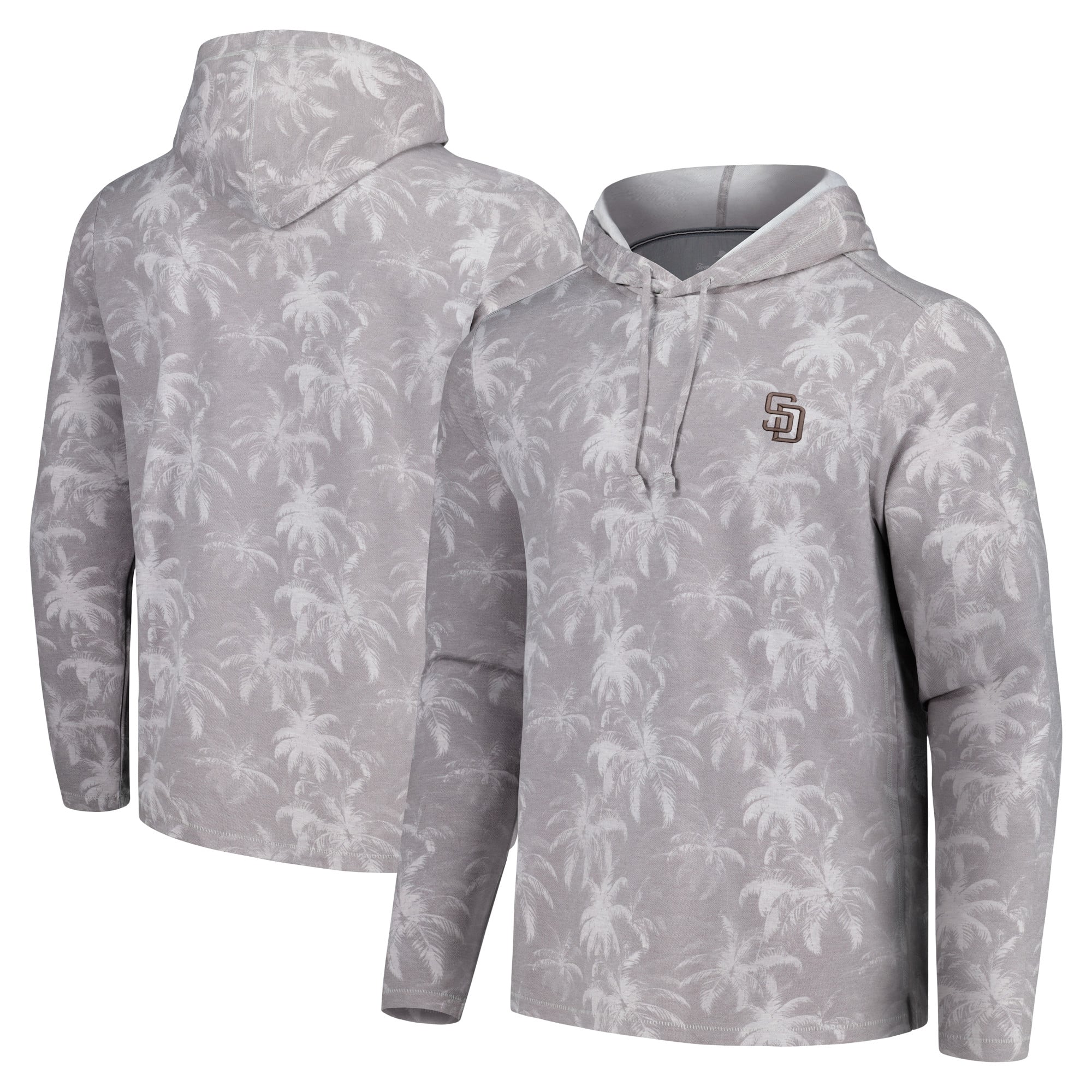 T-shirt à capuche manches longues Tommy Bahama pour hommes, gris, San Diego Padres Palm Frenzy