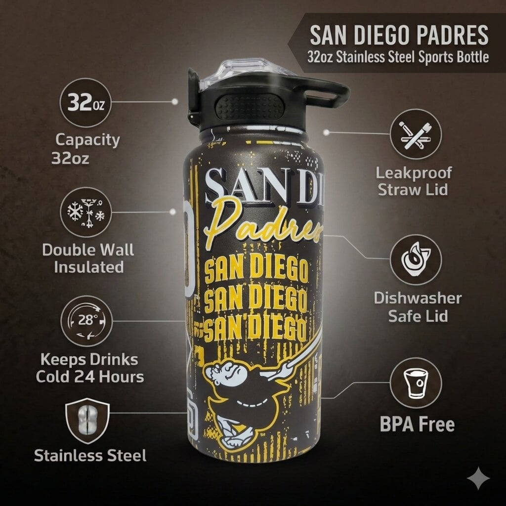 Pegasus San Diego Padres 32oz. Home Field Mashup Stainless Steel ProPress Water Bottle